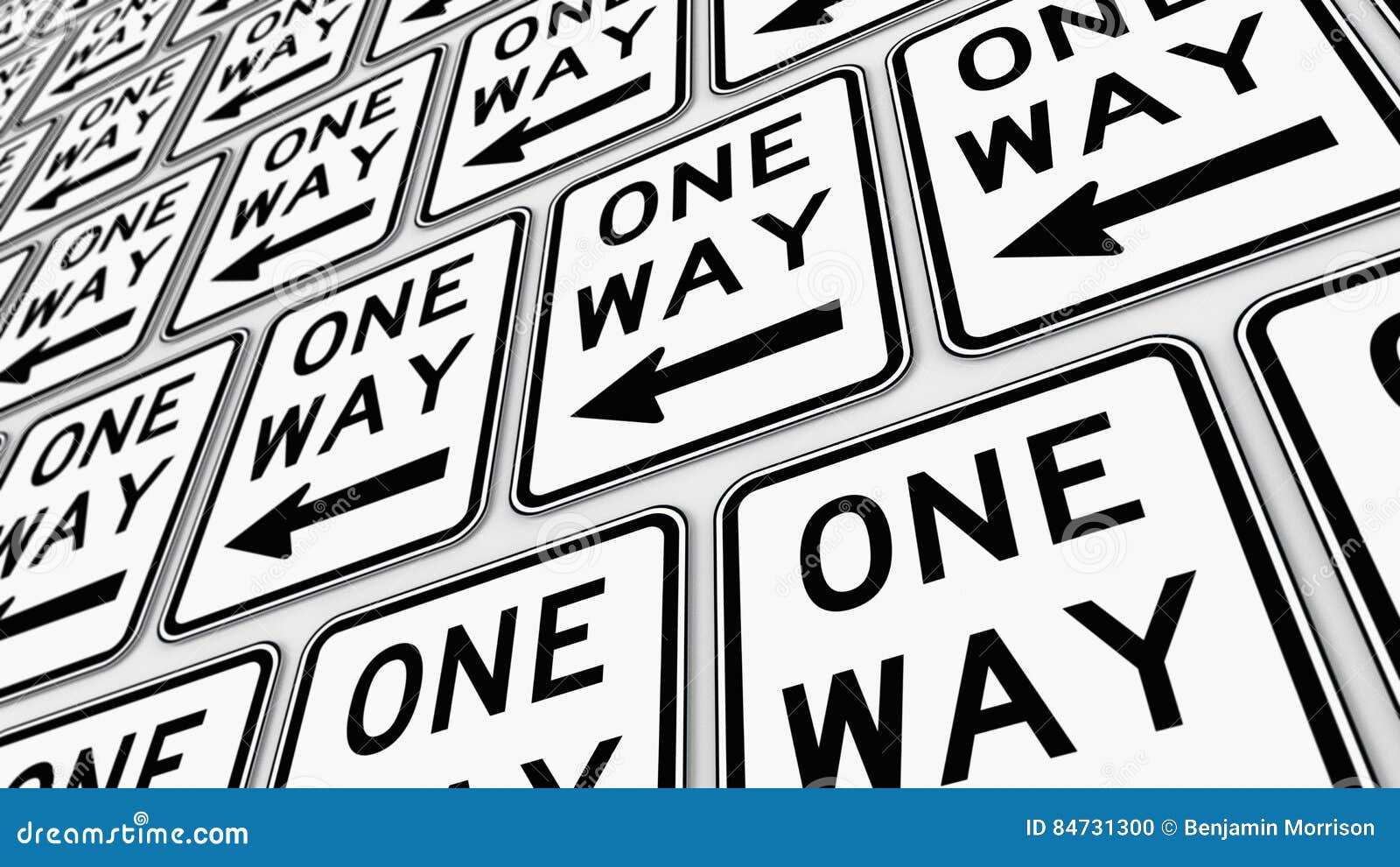 Tightly packed array of left pointing one way signs stock illustration