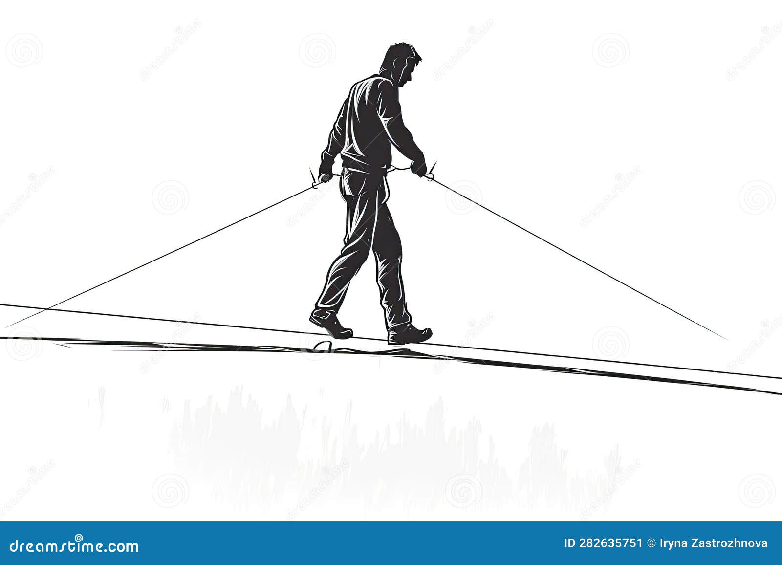 Tightrope Walker Silhouette on a White Background Stock