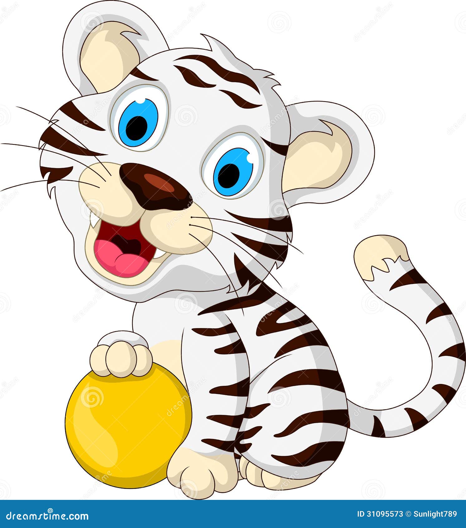 Tigre Blanc De Bebe Mignon Posant Avec La Boule Jaune Illustration Stock Illustration Du Mammifere Domestiques