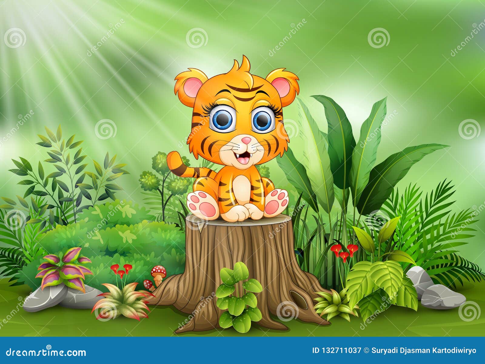 Tigre De Bebe Lindo Que Se Sienta En Tocon De Arbol Con El Fondo De Las Plantas Verdes Ilustracion Del Vector Ilustracion De Flor Juego Tigre De Bebe Lindo Que Se Sienta En Tocon De Arbol Con El Fondo De Las Plantas Verdes Ilustracion Del Vector Ilustracion De Flor Juego