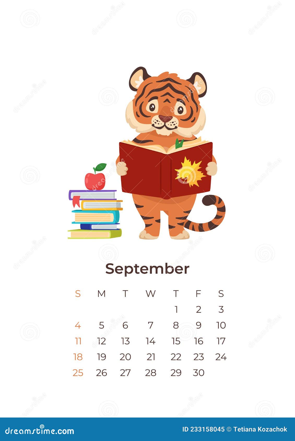 Tigre De Dibujos Animados Calendario De Septiembre De 2022 A4 Plantilla  Vertical. Ilustración del Vector - Ilustración de septiembre, plano:  233158045