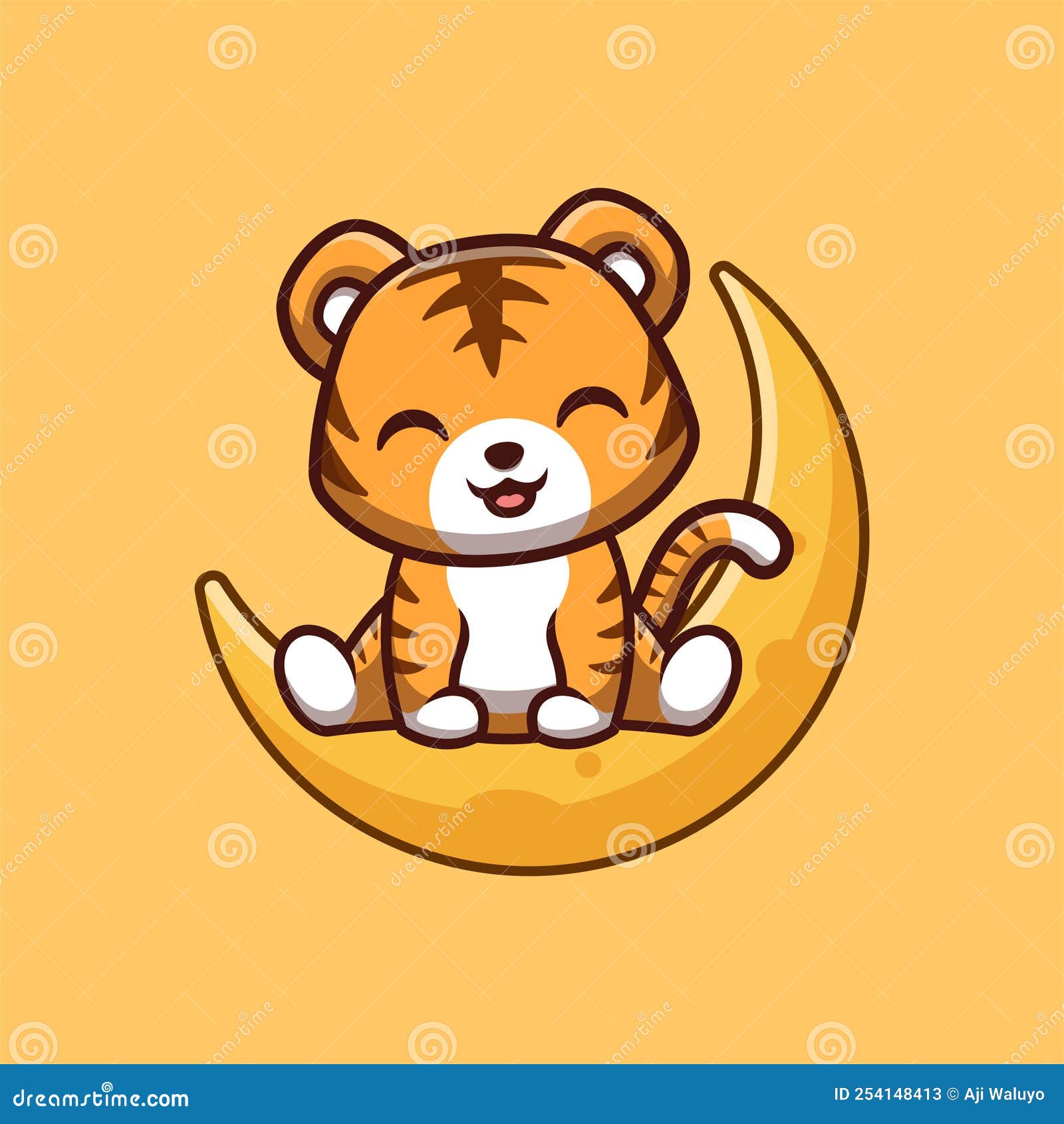 Tigre Bonito Desenho Animado Kawaii Engraçado Sorrindo Personagem Coleção  Animais imagem vetorial de worldofvector© 372846868