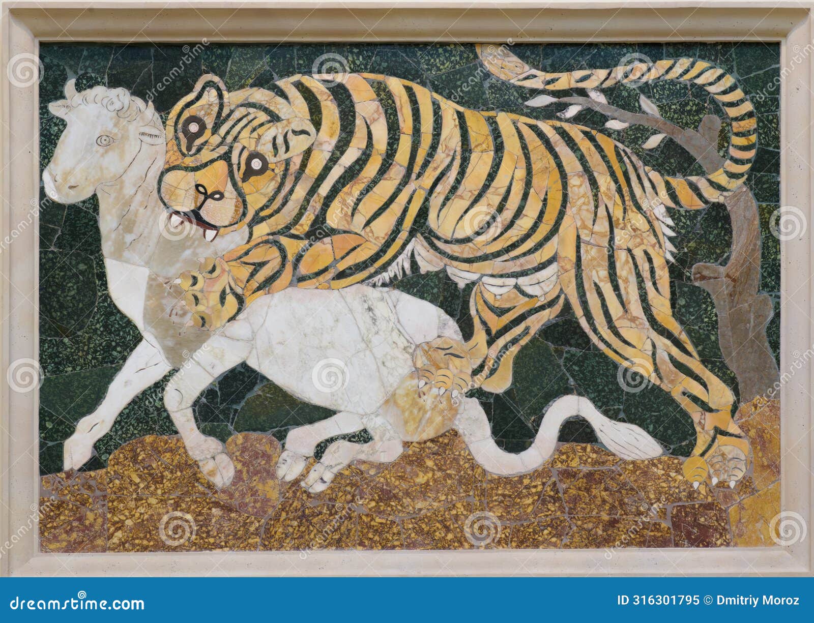 tigress attacking a calf, marble opus sectile