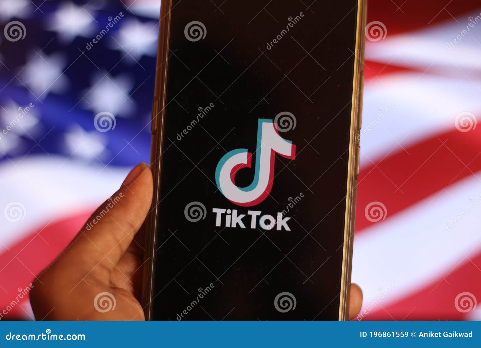 Tik Tok App and Us Flag Background Editorial Stock Image Image of popular, flag 196861559