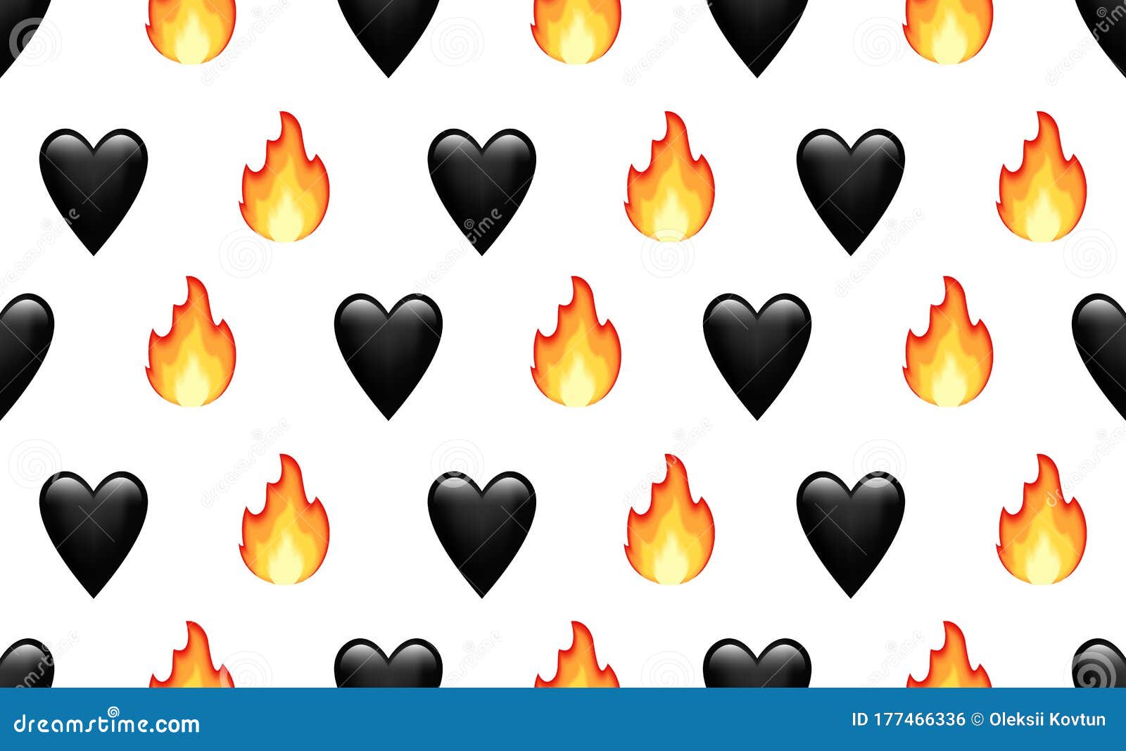 Tik Tok Emoji Background. Black Heart and Fire. Seamless Pattern Stock  Vector - Illustration of heat, love: 177466336