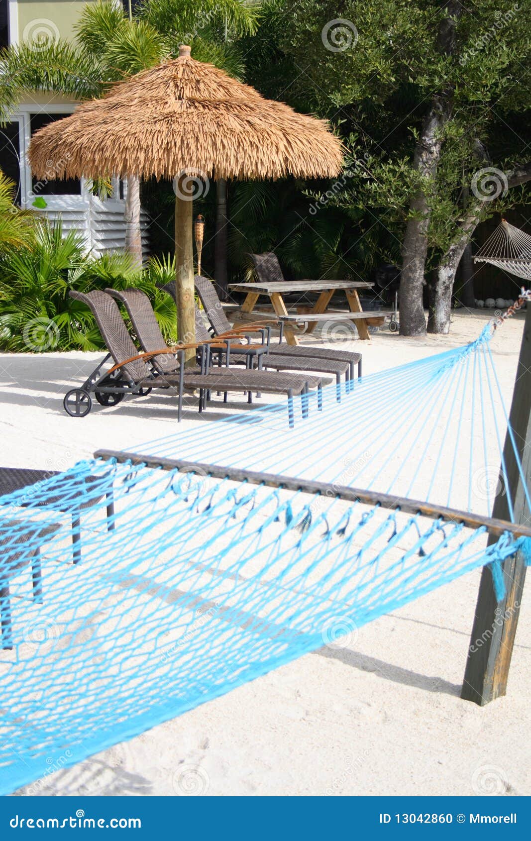 Tiki Hut and hammock stock photo. Image of loungers, leisure 13042860