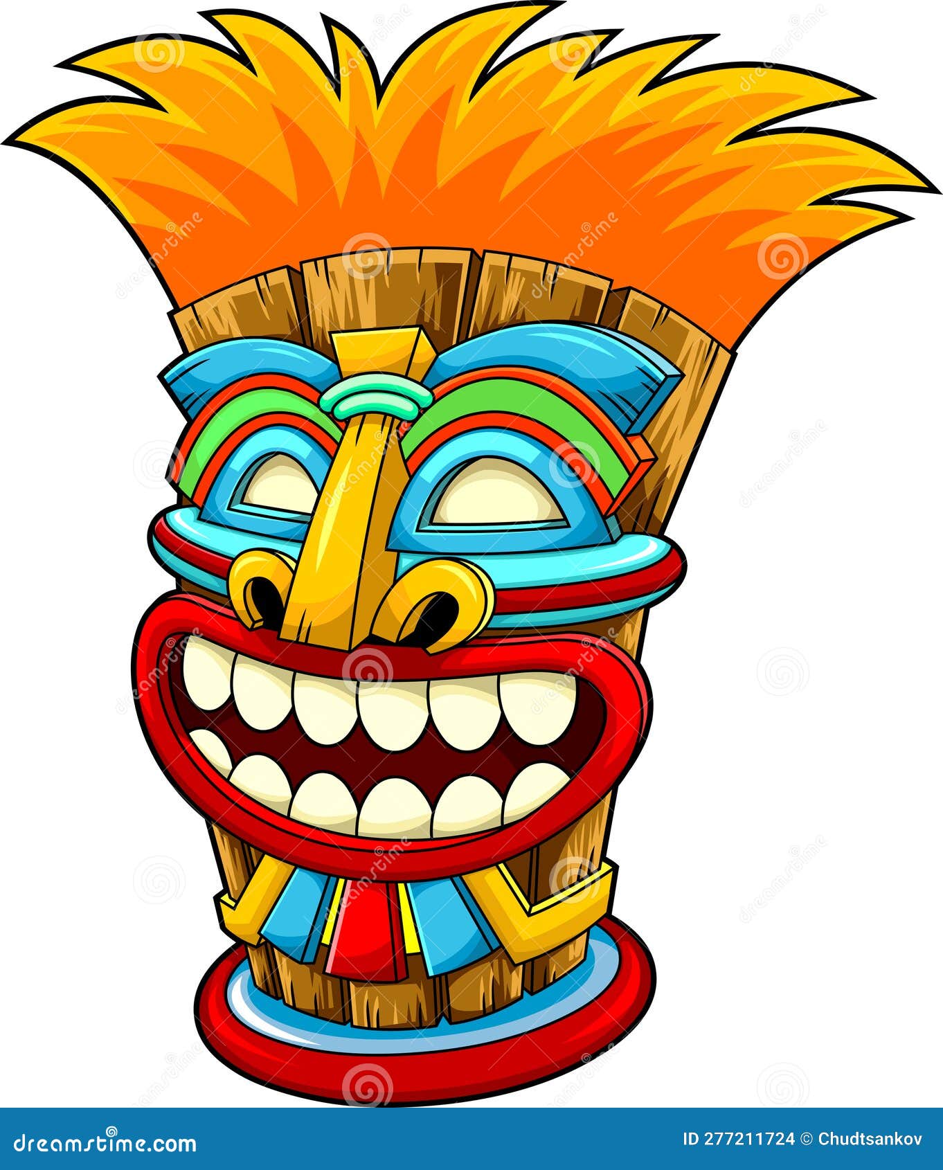 Cartoon Smiling Tiki Tribal Wooden Mask Stock Vector Illustration of