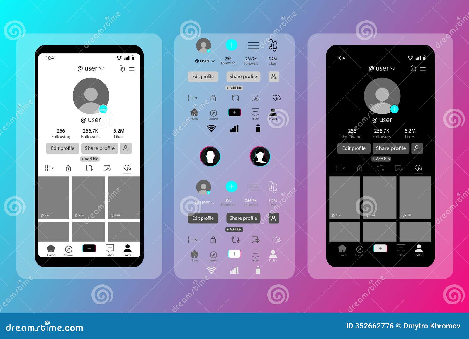 tiktok mock up . profile page interface on a smartphone. tik tok social media screen and social media interface template set