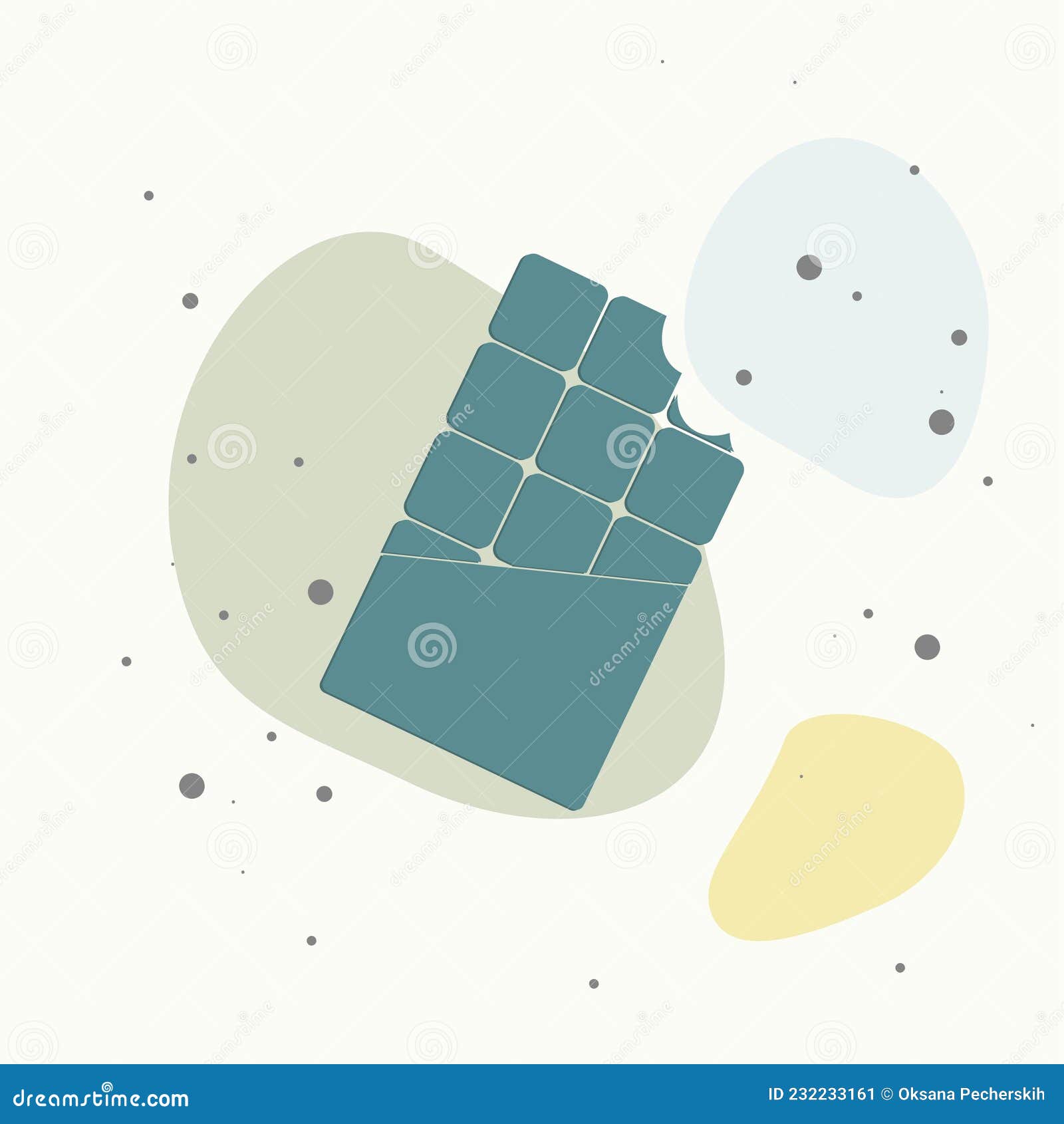 tile of chocolate flat  icon. bit off ÃÂhocolate in a torn wrapper on multicolored background