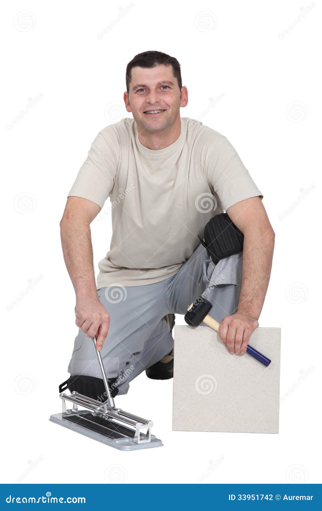 Tile fitter stock photo. Image of ceramic, covering, blue 33951742