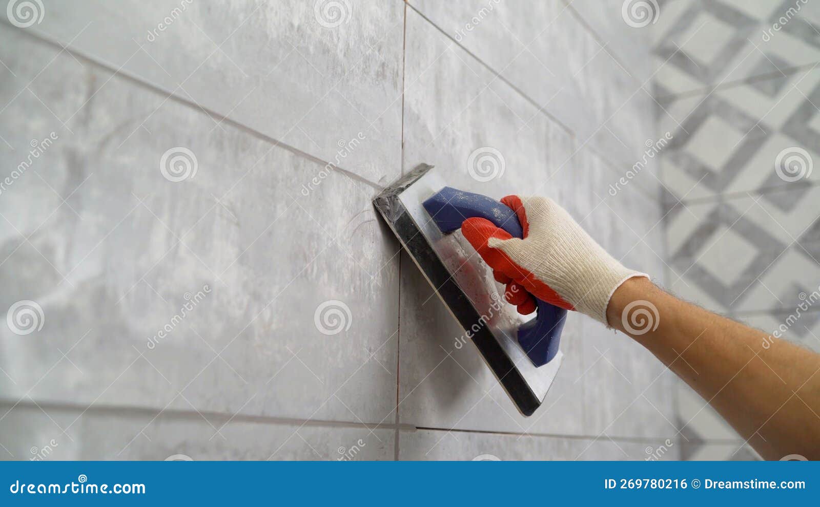 Tile Grout. Construction Work with Ceramic Tiles. Grouting, Joining
