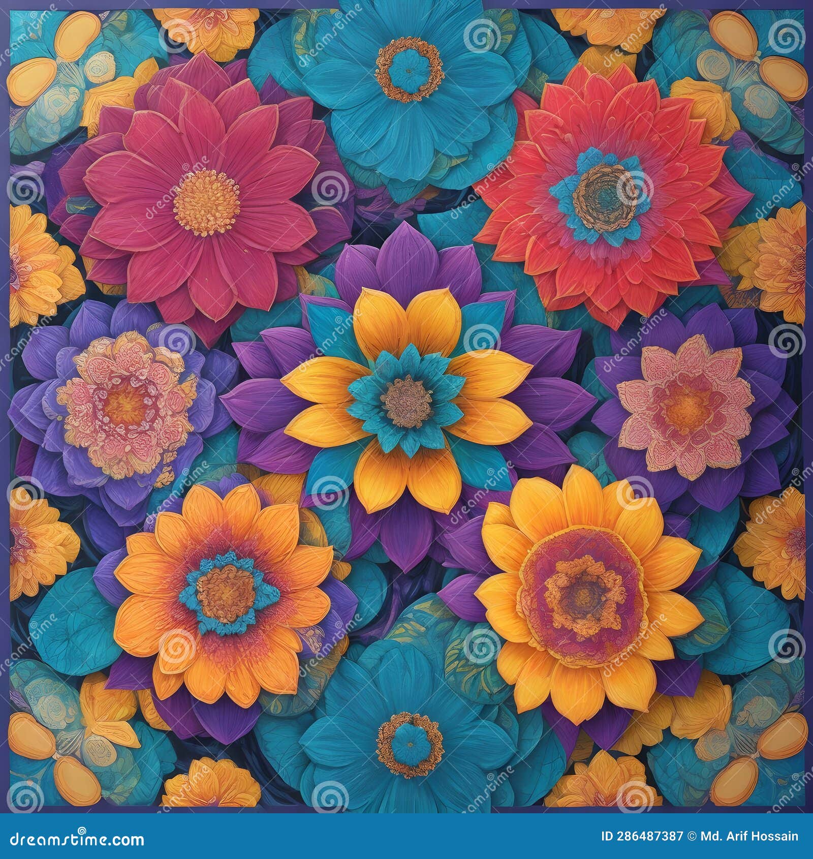 Tile Pattern Dynamic and Modern Flower Shapes Generated by Ai Stock