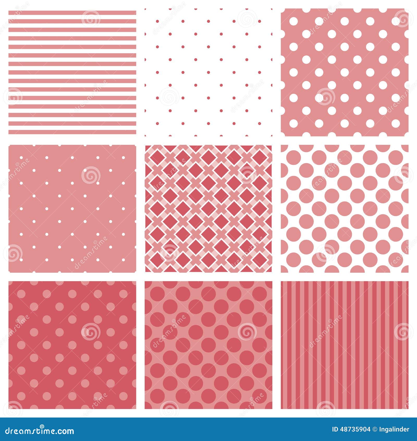 tile  pattern set with pink and white plaid, stripes and polka dots background