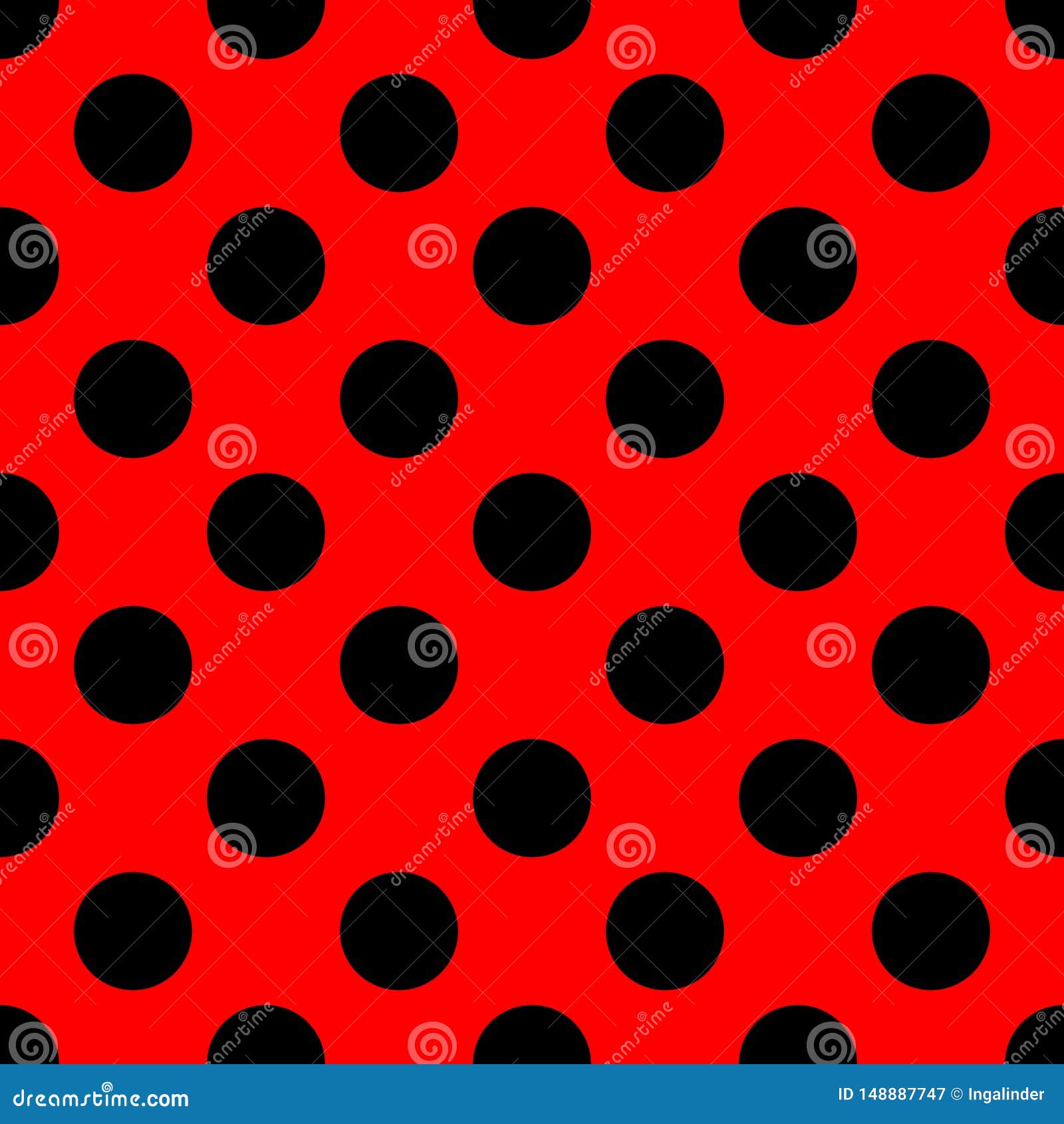 Tile Vector Pattern With Black Polka Dots On Red Background