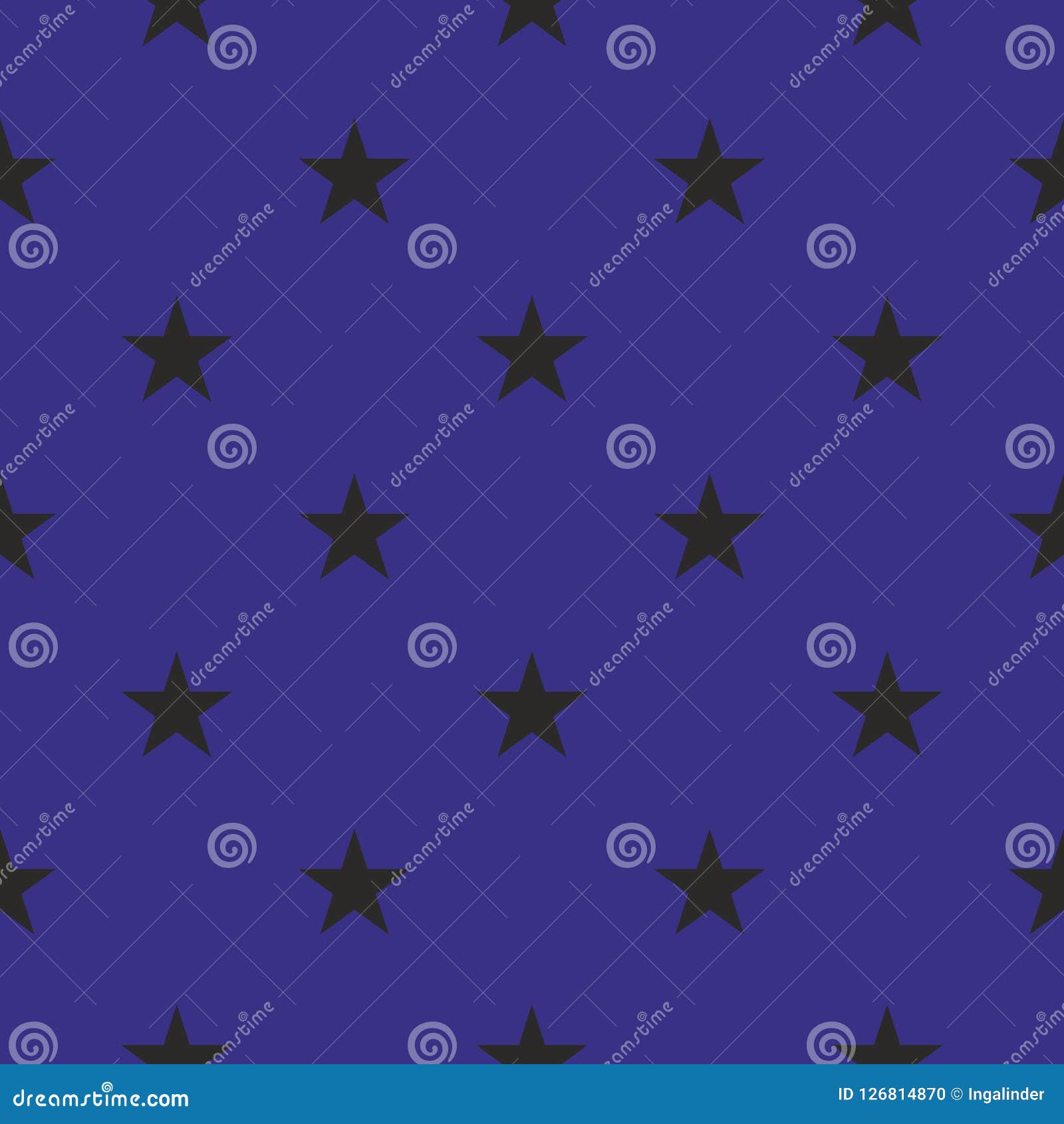 Tile Vector Pattern with Black Stars on Dark Blue Background Stock