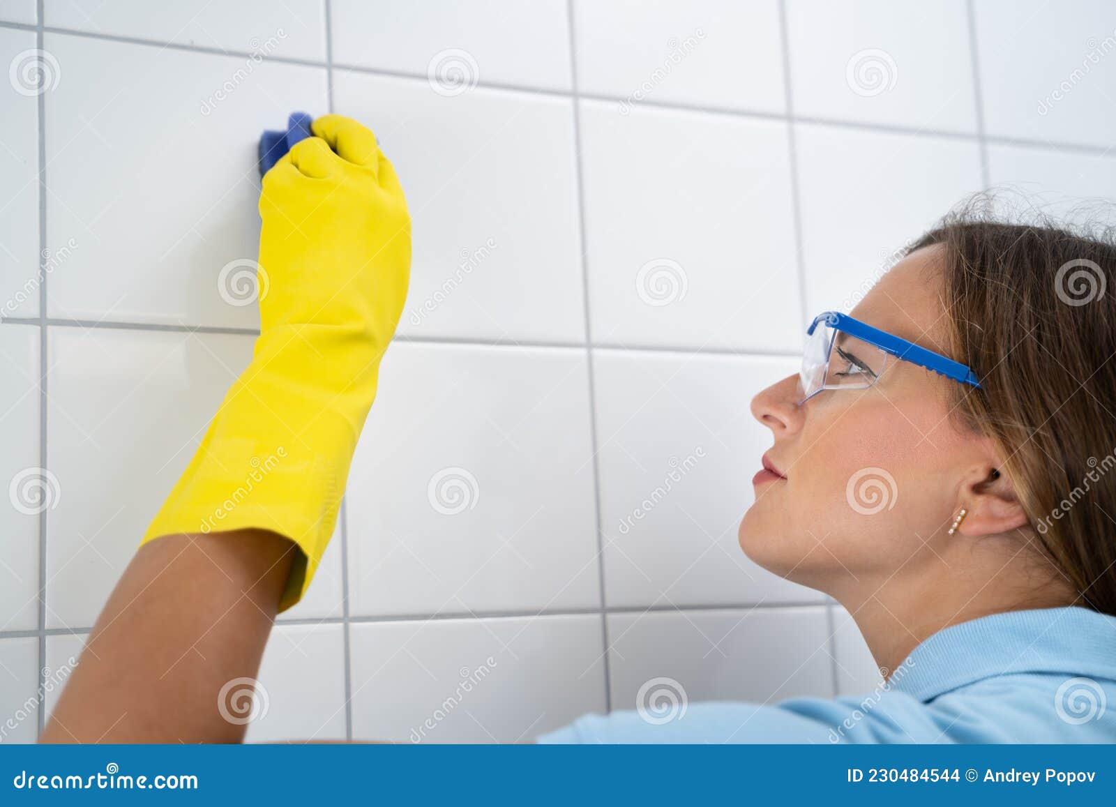 Tile Wall Grout Cleaning with Sponge Stock Photo Image of