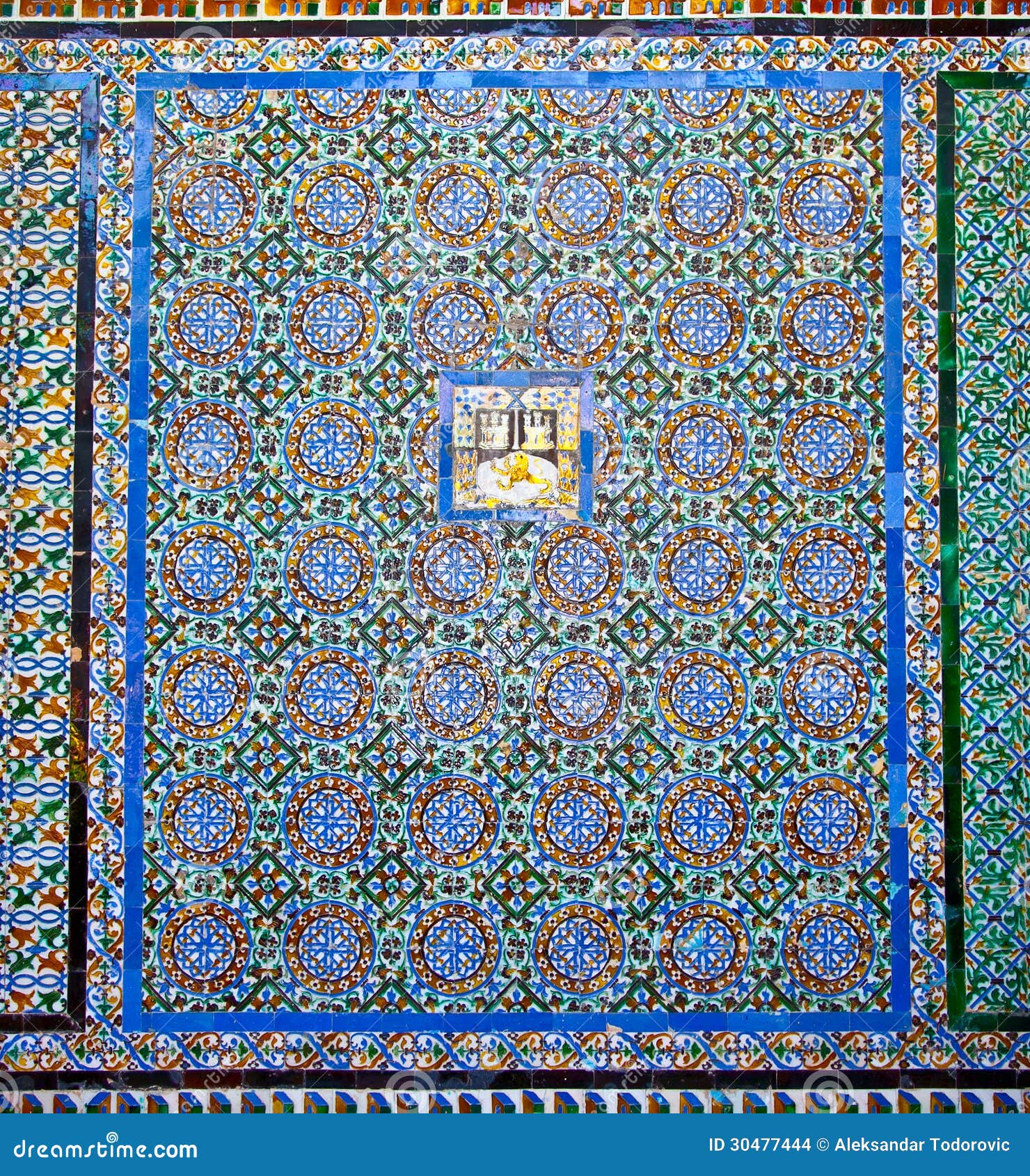 tiled wall of patio principal in la casa de pilatos, seville ,s