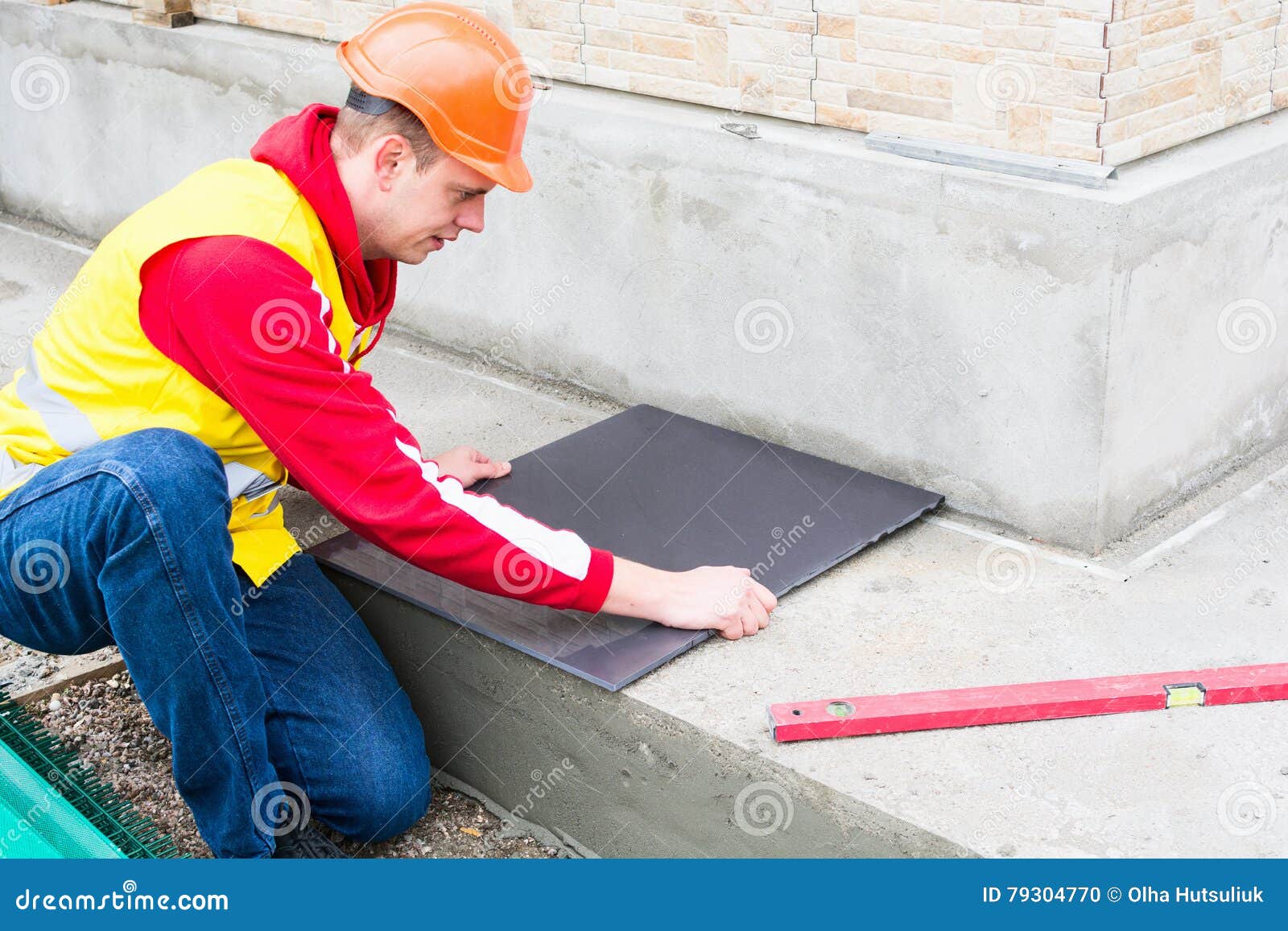 Tiler Installing Ceramic Tiles Stock Photo Image of pattern