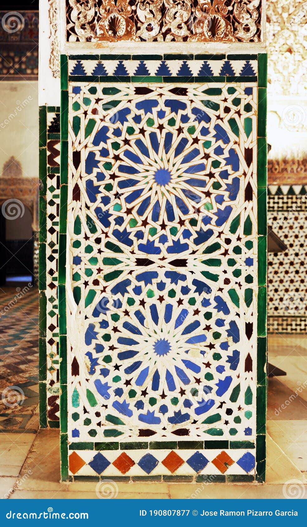 tiles of al andalus. alcazar of seville spain. arab pattern decoration