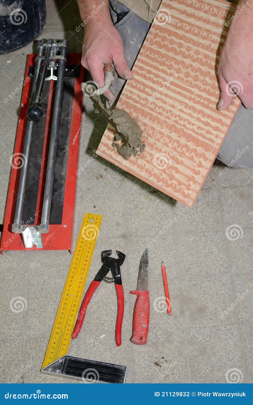 Tiles installation process stock photo. Image of modern 21129832