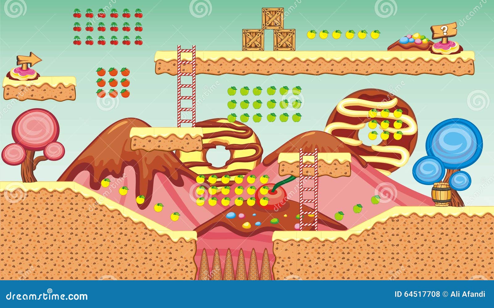 2D Jogo Da Plataforma De Tileset Ilustração do Vetor - Ilustração