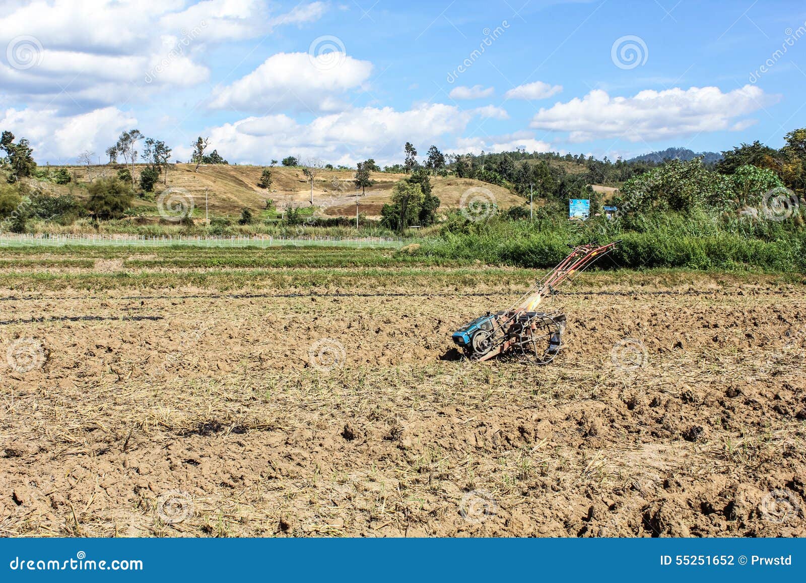Tiller Tractor in Rice Field Stock Photo Image of asia, cultivator
