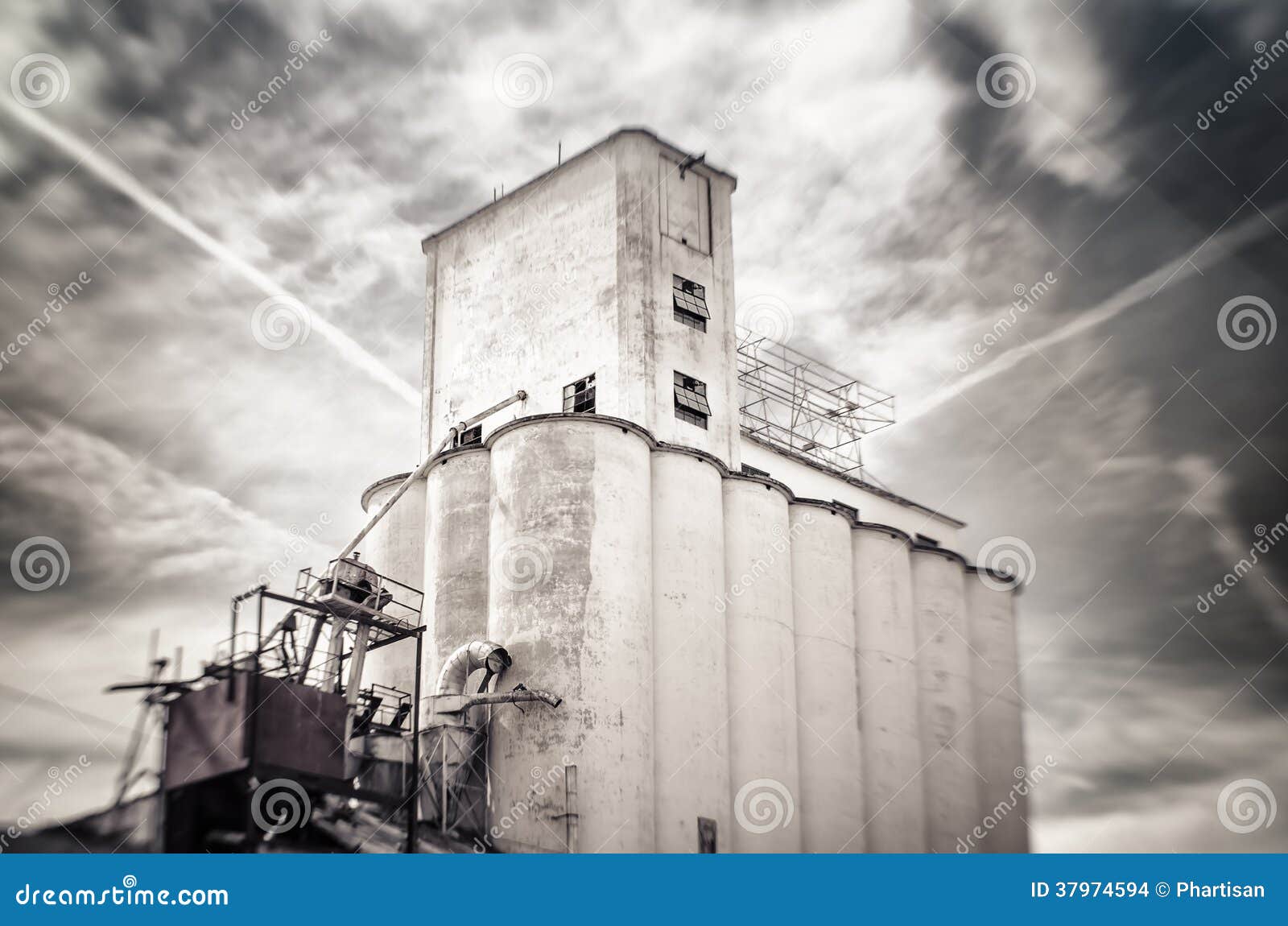 tilt shift photo of old obsolete flour grain silo, mesa, arizona