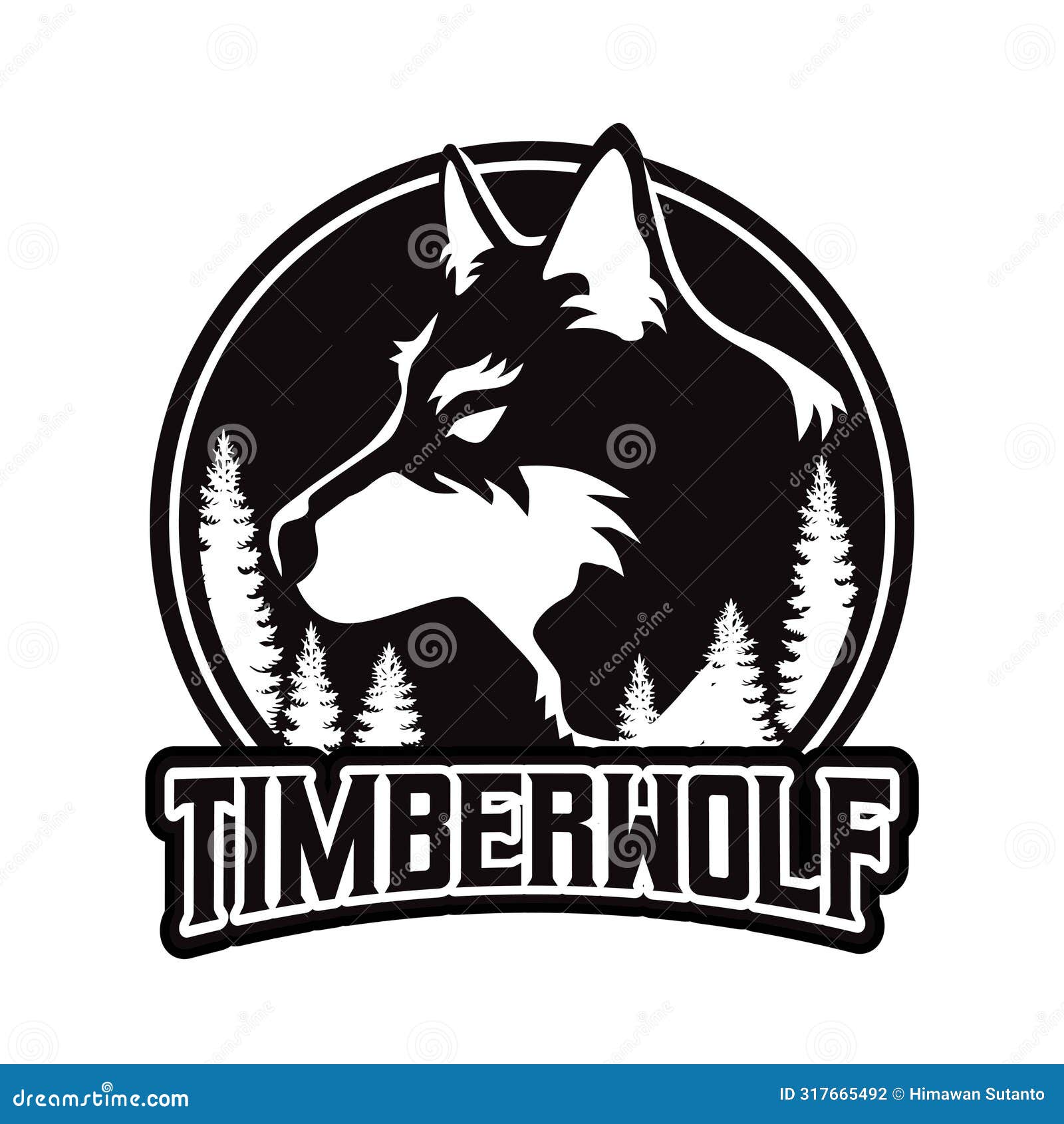 timberwolf mascot black logo . wolf logo  in black white
