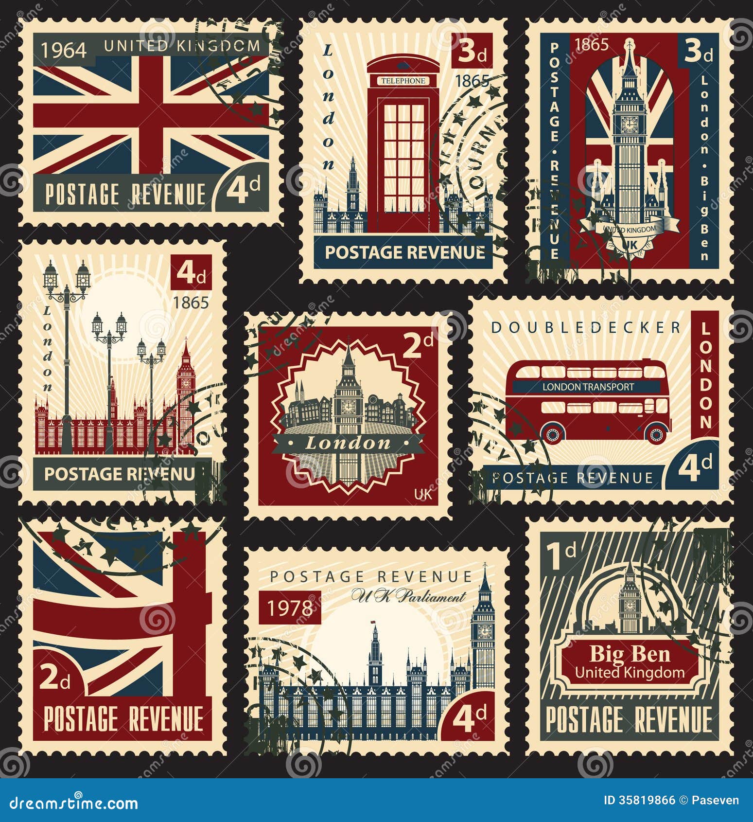 Timbresposte britanniques illustration de vecteur. Illustration du