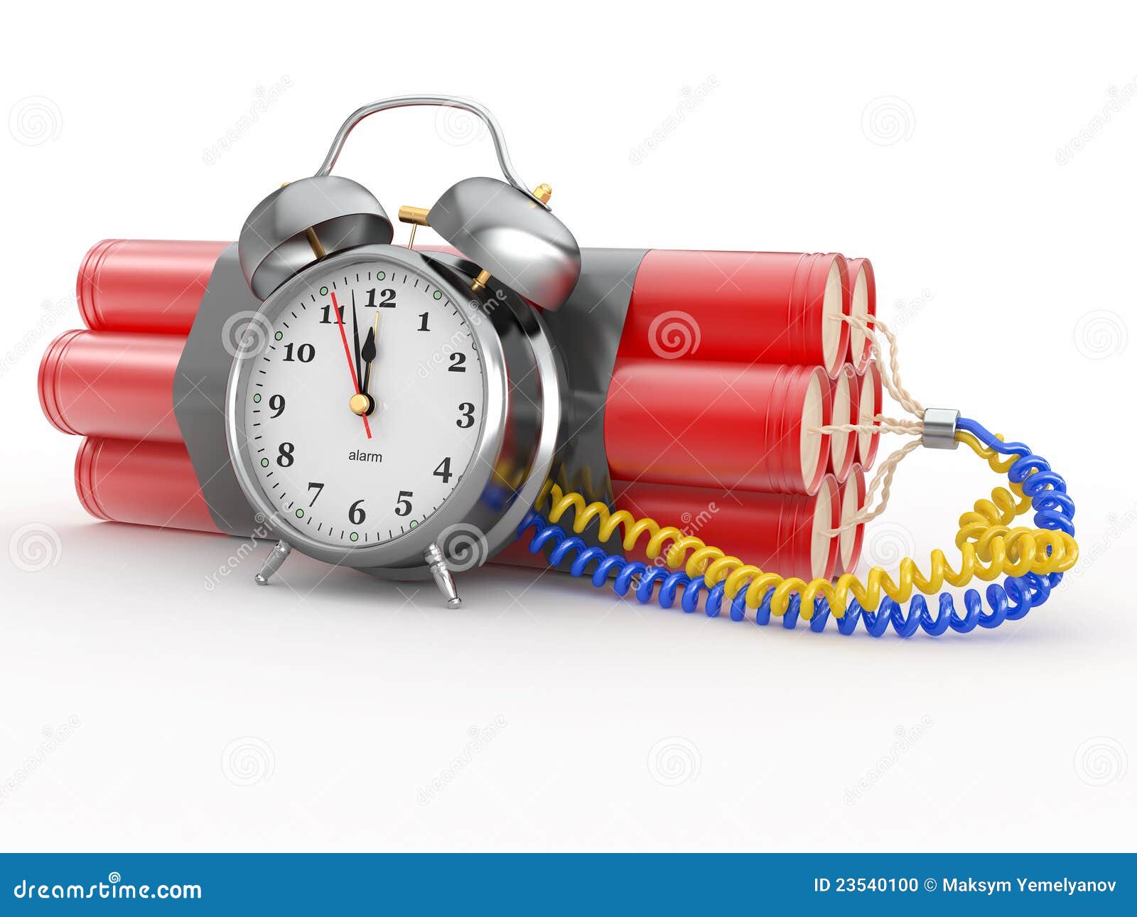 Countdown. Time bomb with alarm clock detonator. Dynamit. 3d