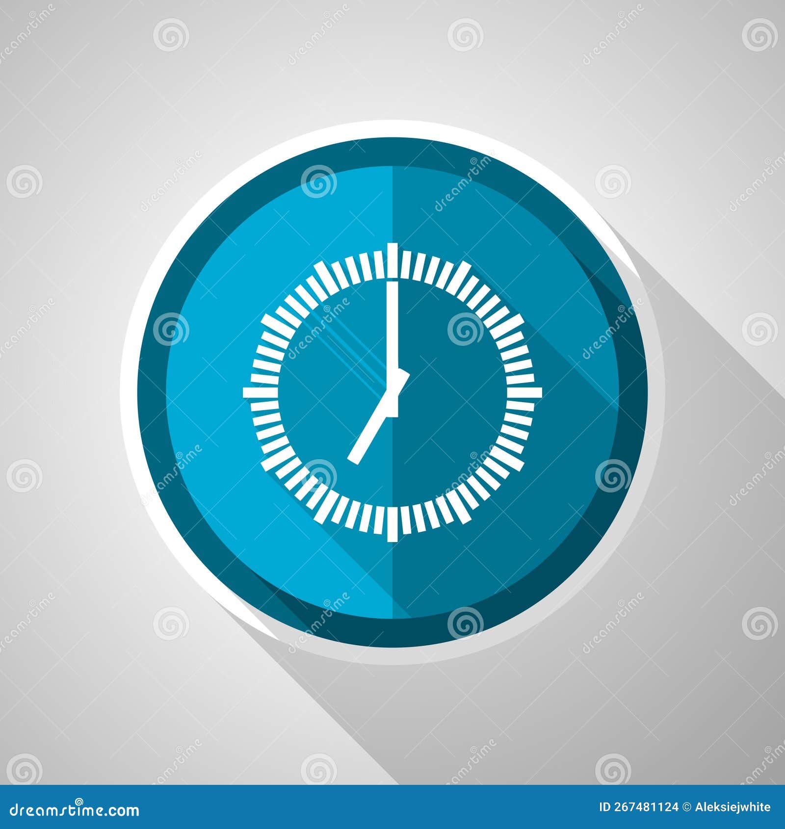 Time, Clock, Watch Symbol, Flat Design Vector Blue Icon with Long