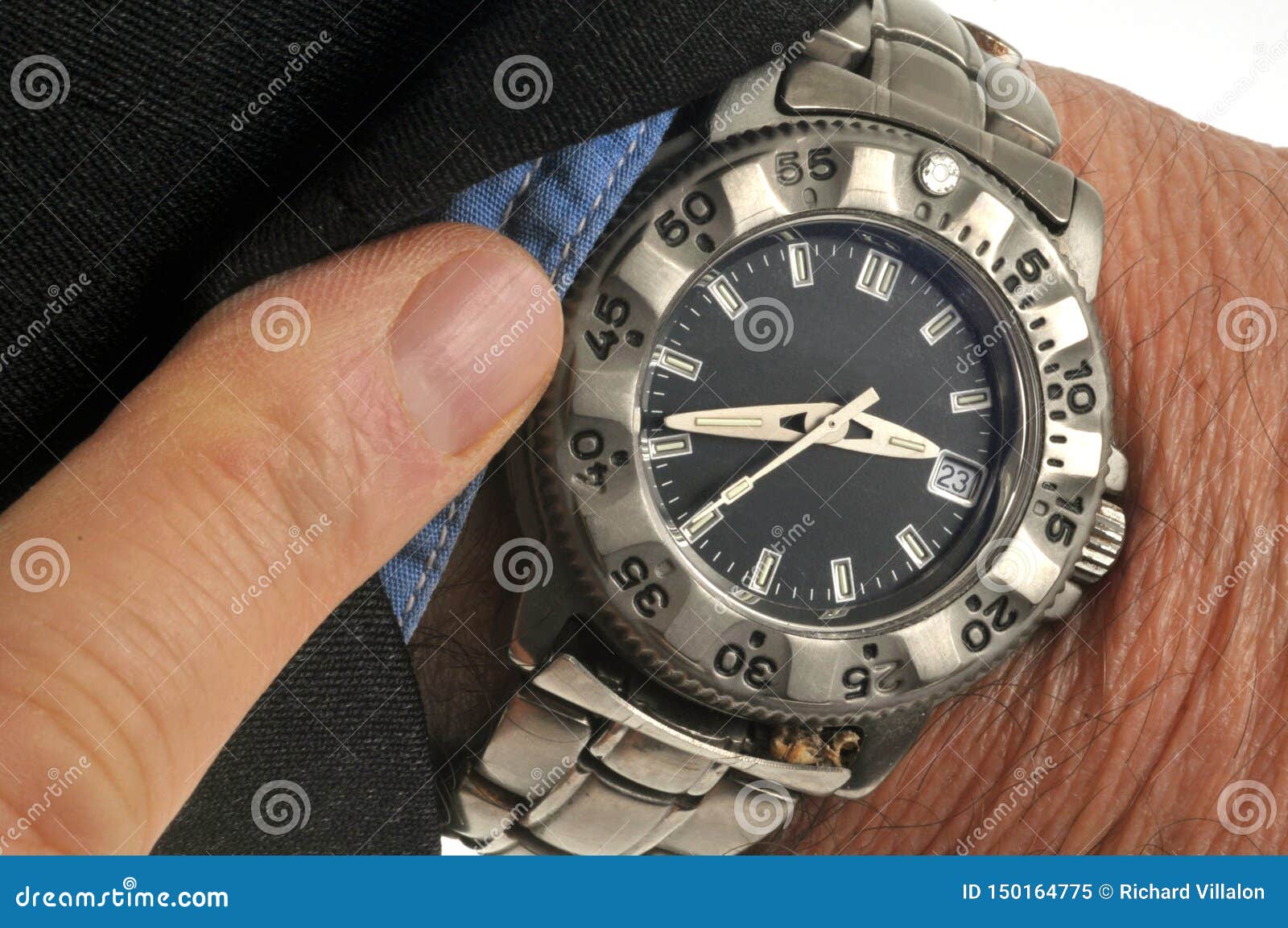 Watch His Wrist Watch in Closeup Stock Image Image of concept, wrist