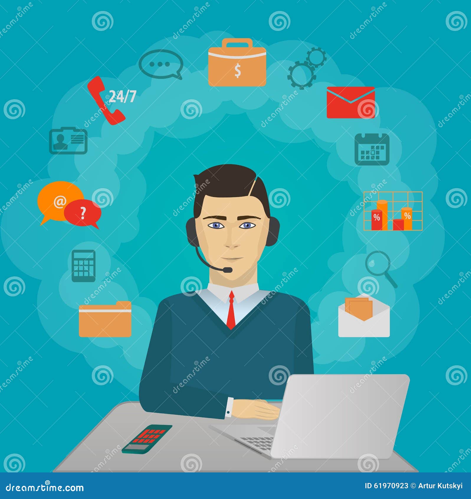 Time 24 Customer Support Center Operator. Vector Stock Vector Illustration of collection, help