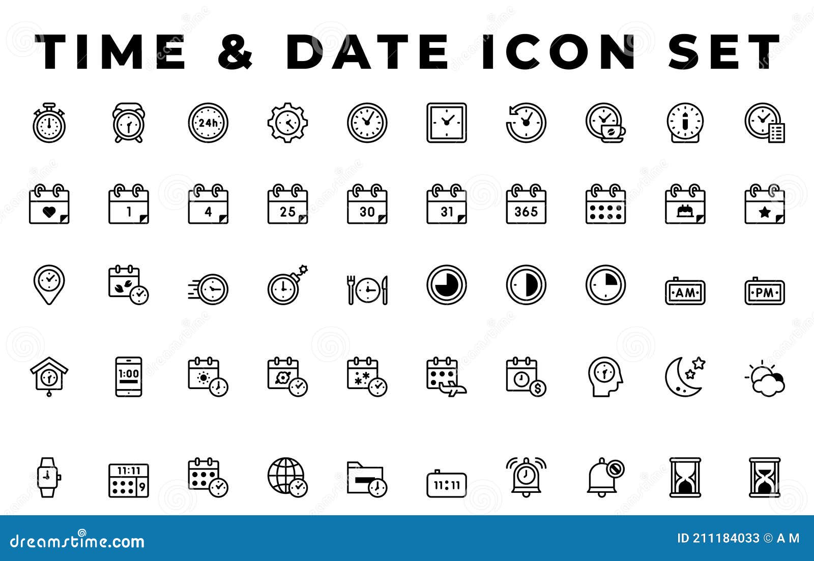 time and date lineal icon set pack, time mangement icon set,  eps file