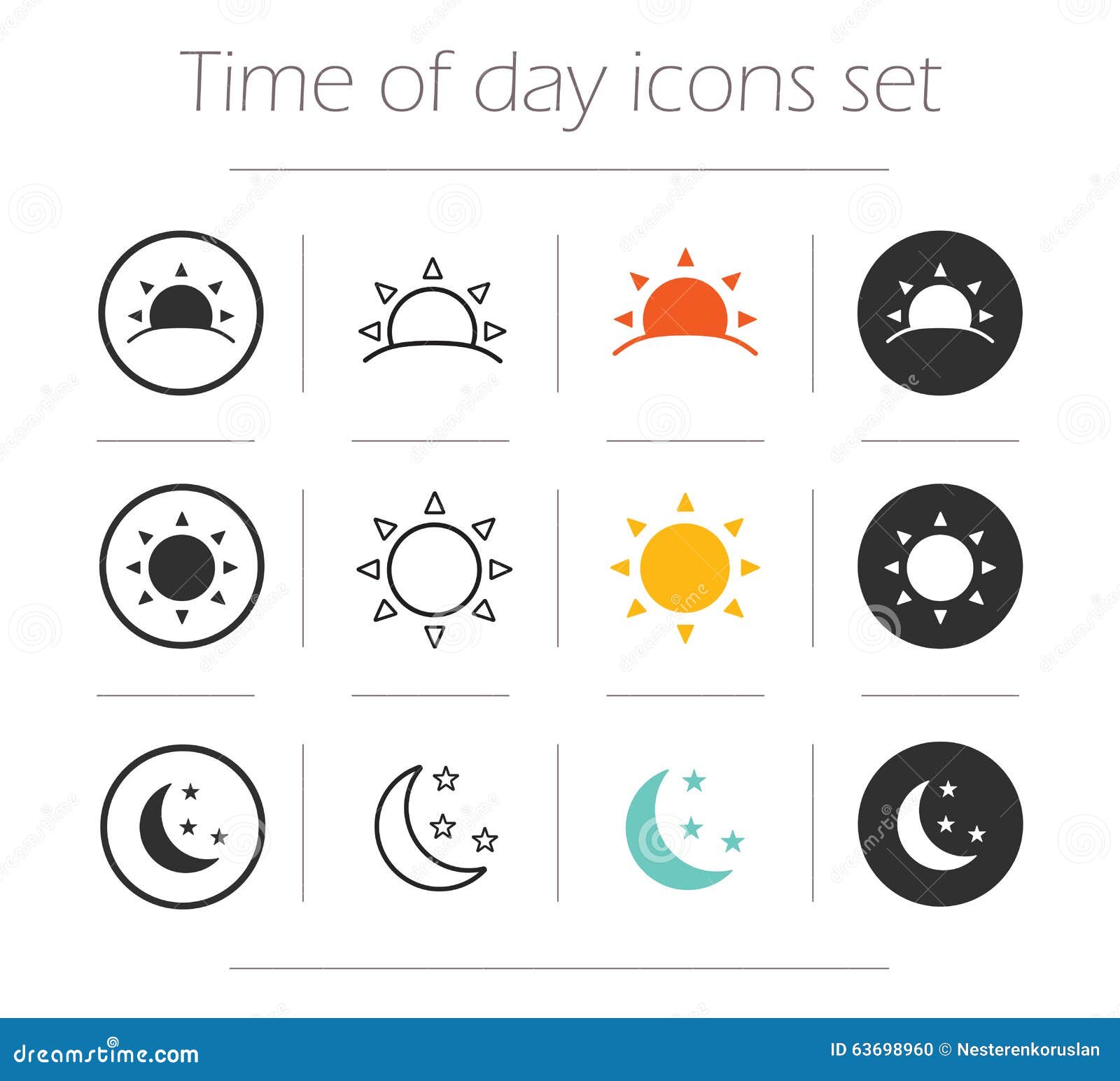 Time of the Day Simple Icons Set Stock Vector - Illustration of badge ...