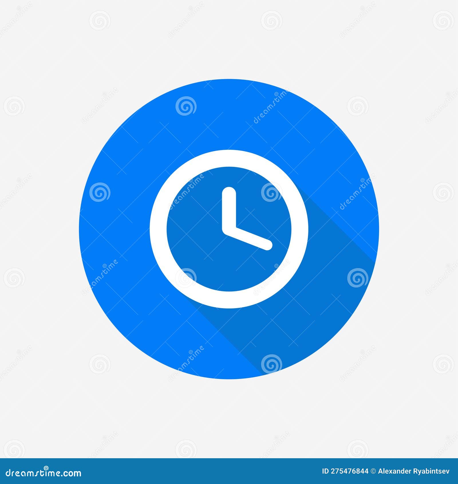 Time Icon. Clock Flat Style Vector Icon White Coloured on Blue Circle