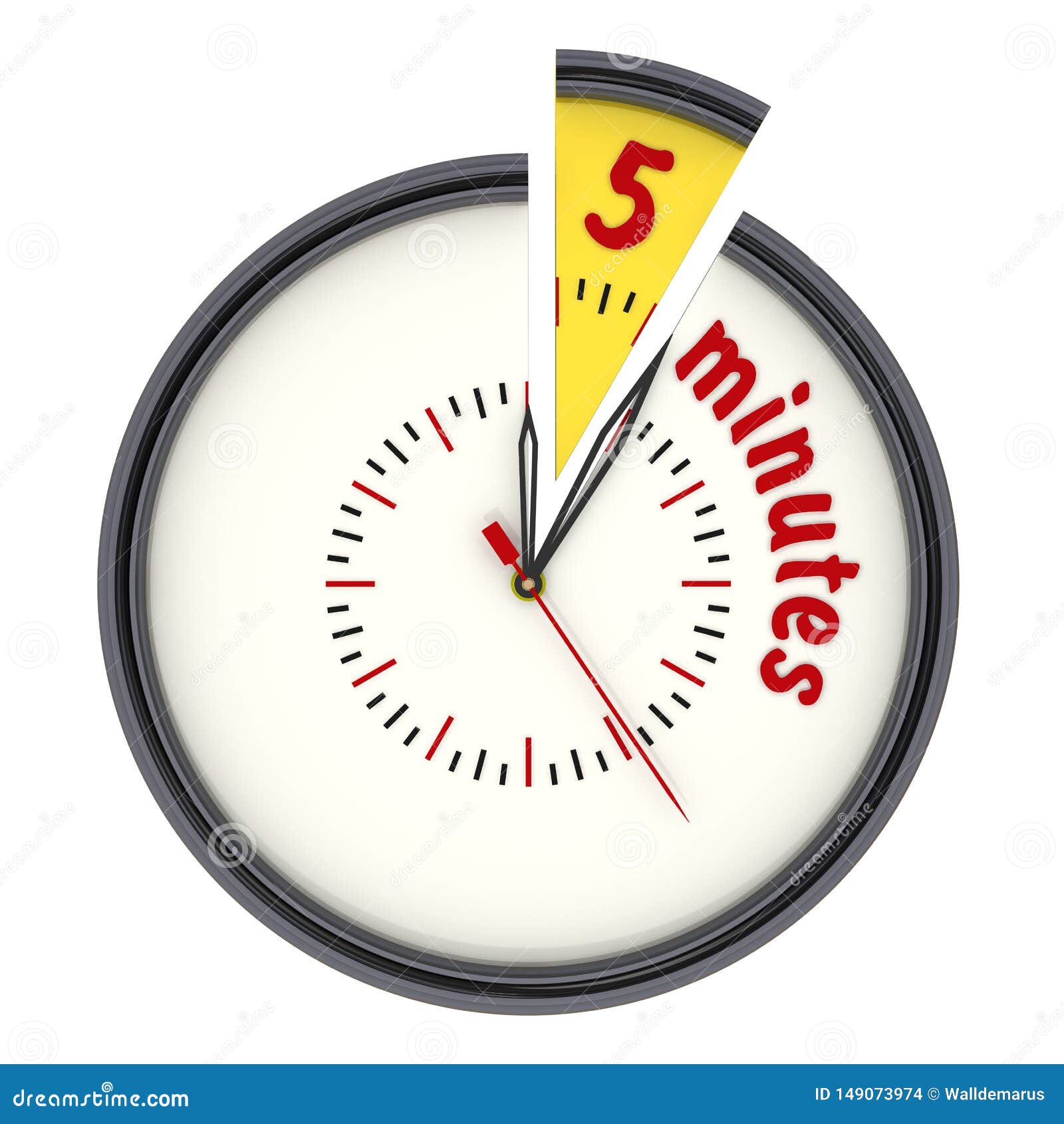 Five minutes on the clock stock illustration. Illustration of digitally