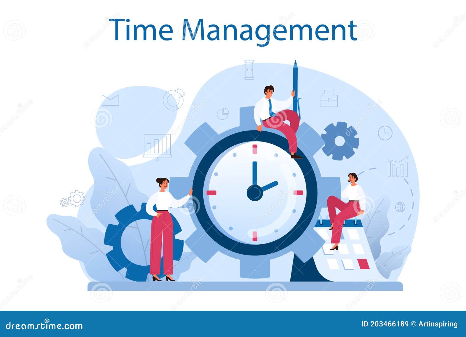 Time Management Concept. Business People Work Time Stock Vector