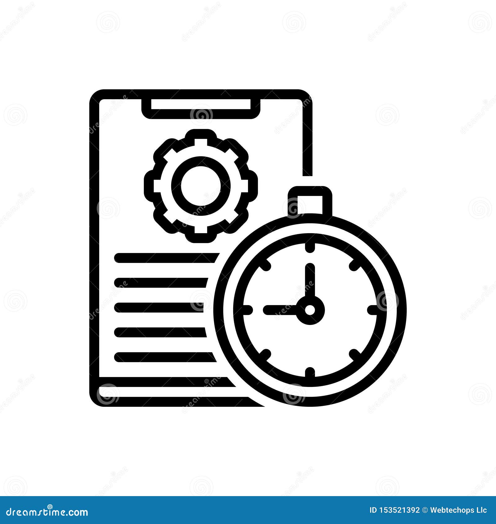 black line icon for time management, organize and document