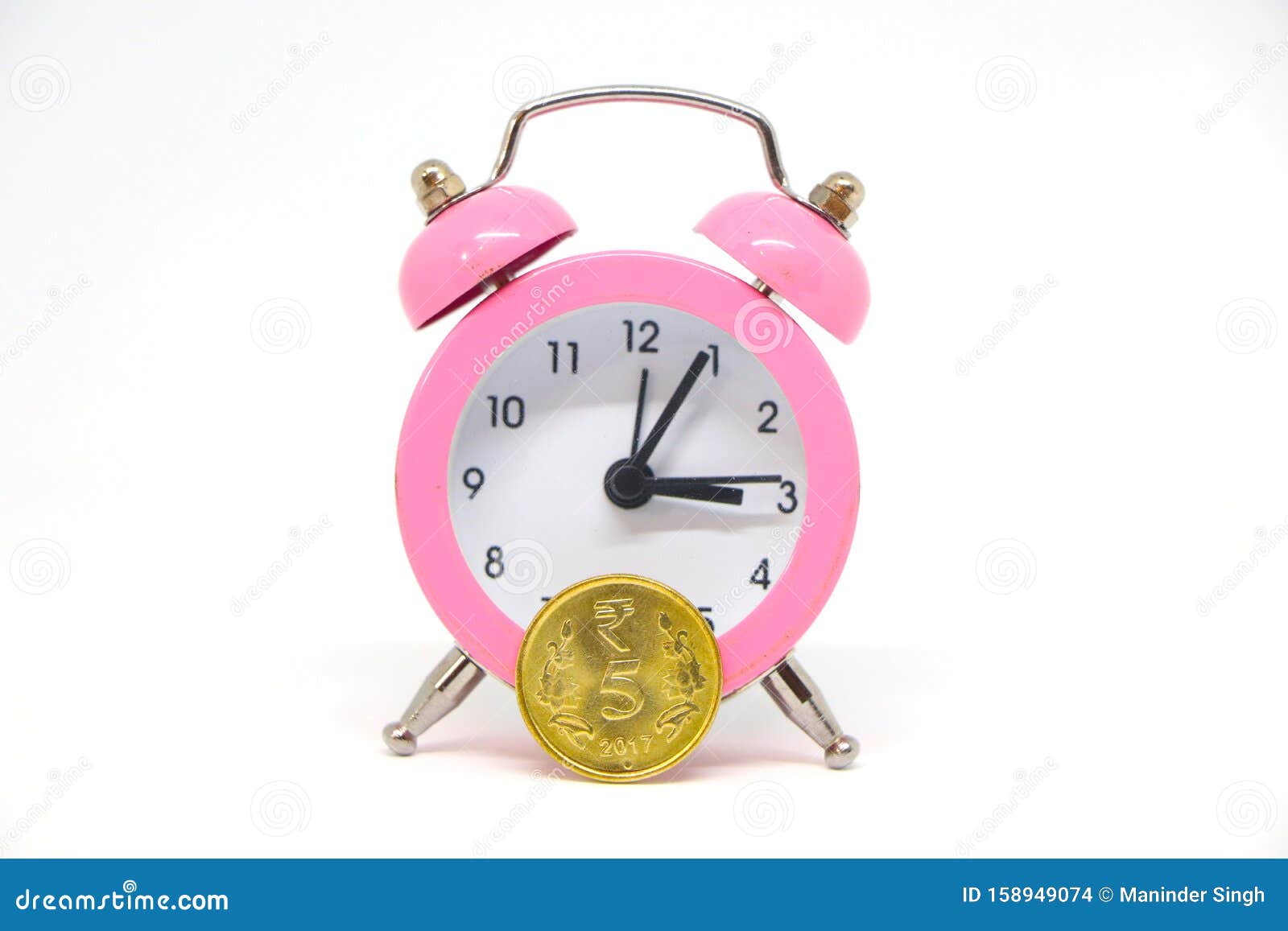 Time is Money. Alarm Clock and Coin. Stock Photo Image of clock, coin