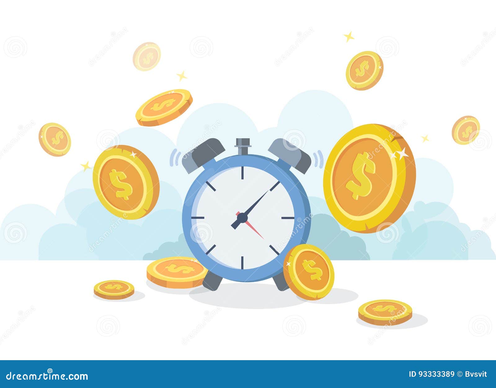 time is money concept. financial investments, revenue increase, budget management, savings account.flat 