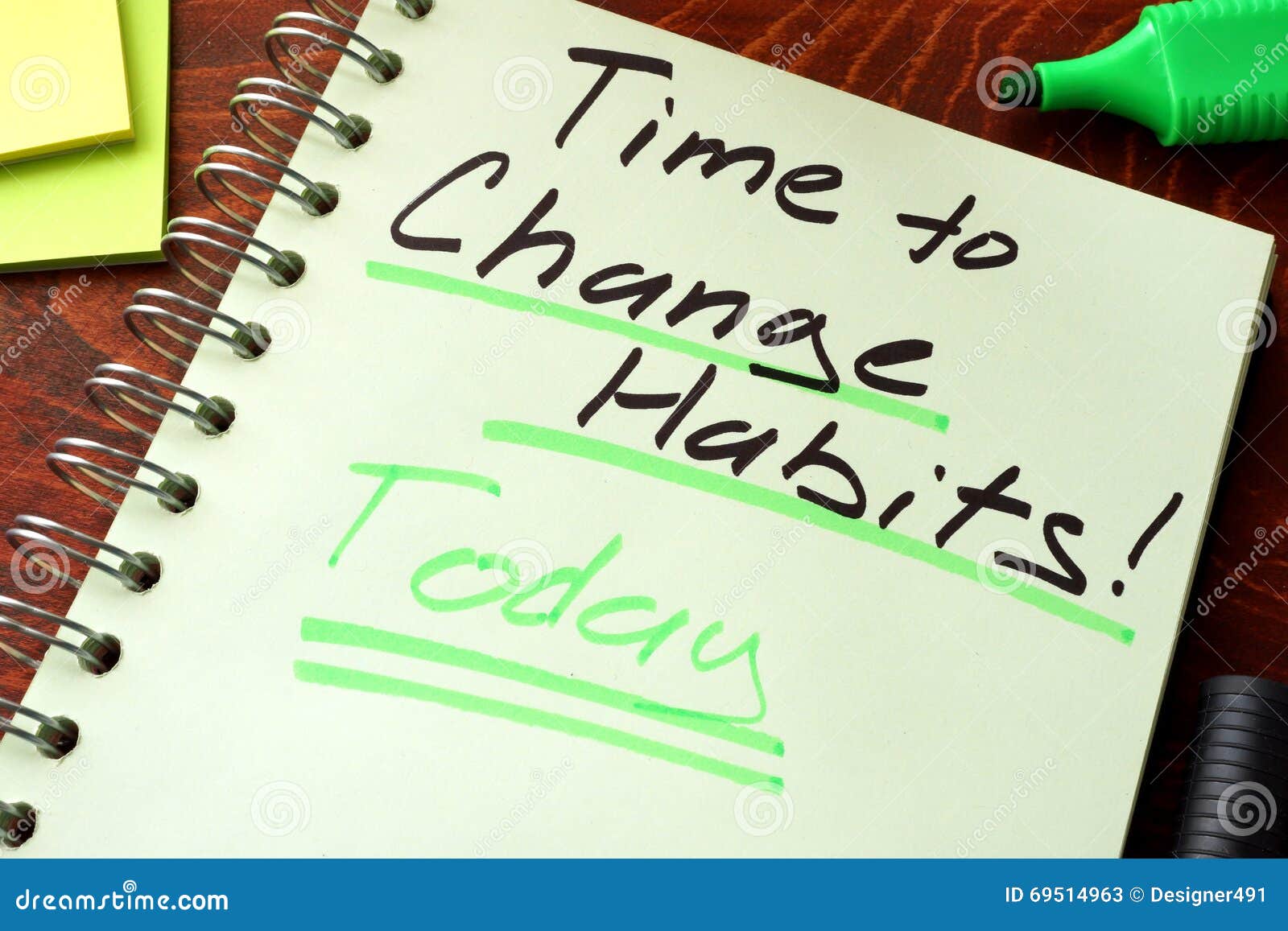 time to change habits today written on a notepad.