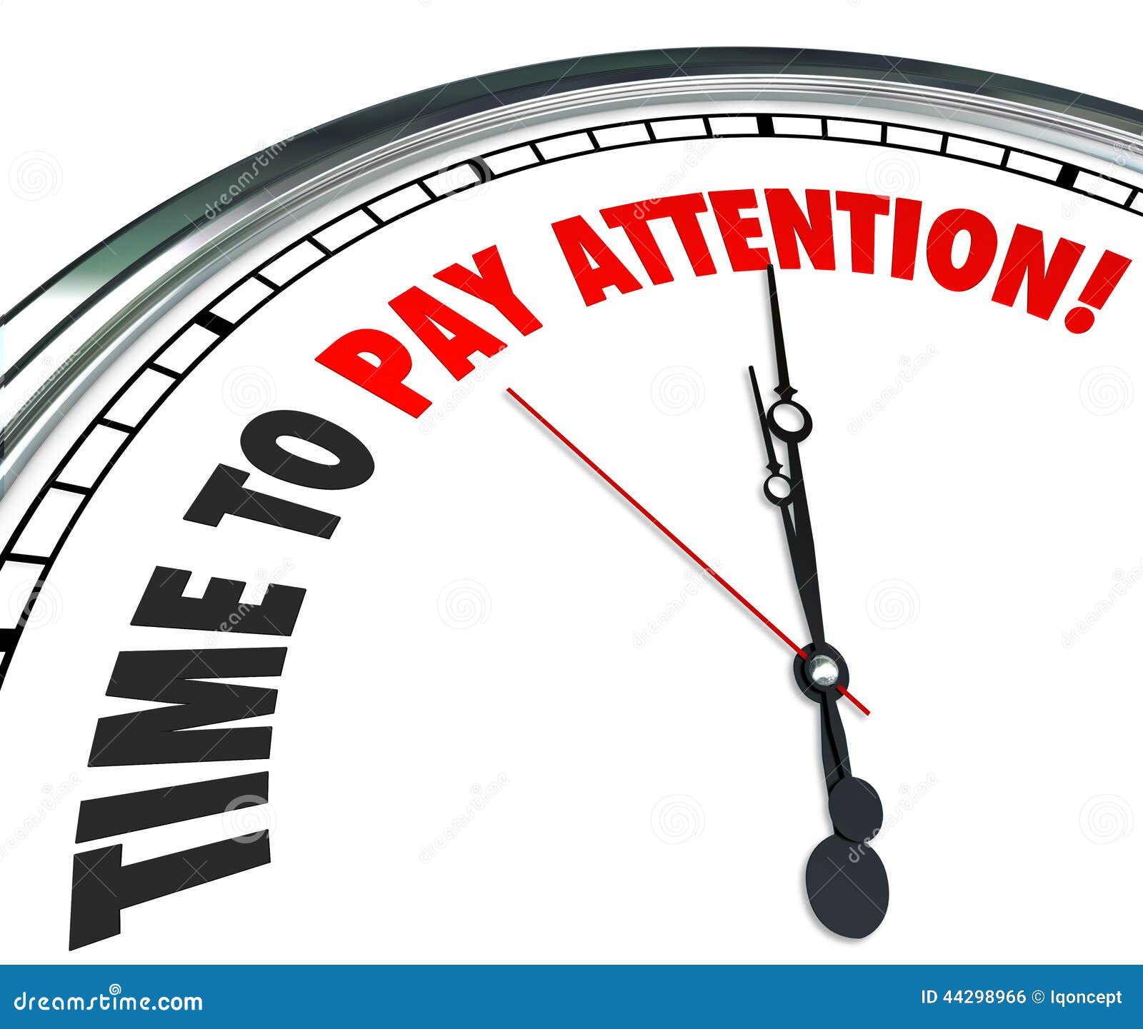 time to pay attention words clock listen hear information