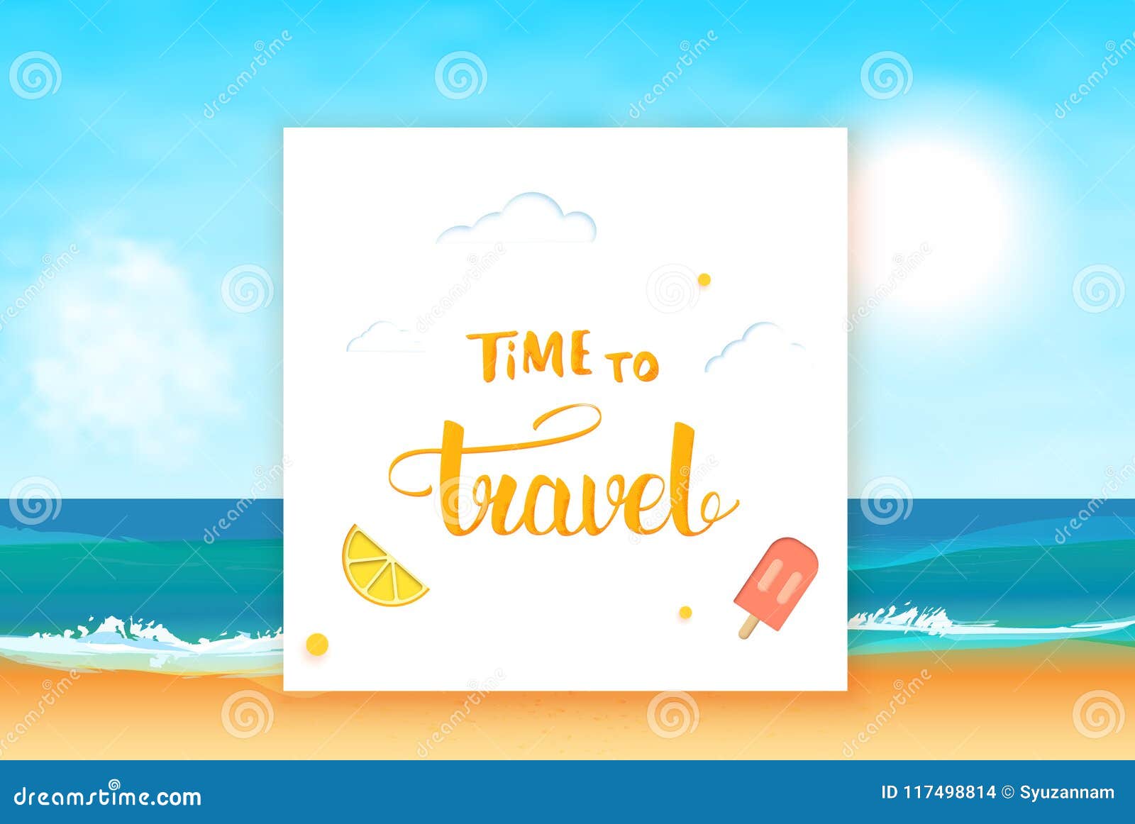 Time To Travel Banner With Handwritten Lettering. Vector