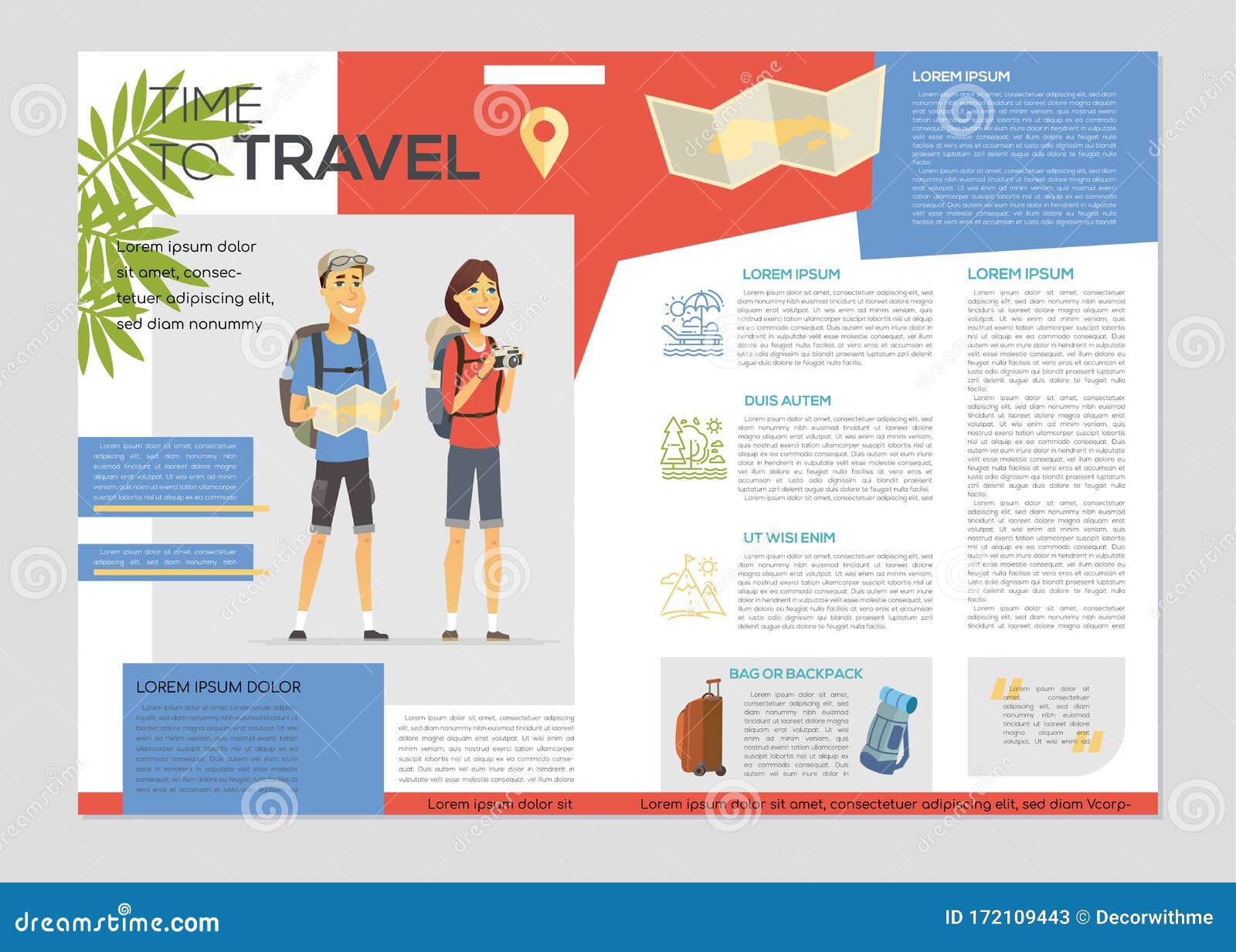 Time To Travel - Colorful Vector Brochure Template Stock Vector For Travel Brochure Template For Students