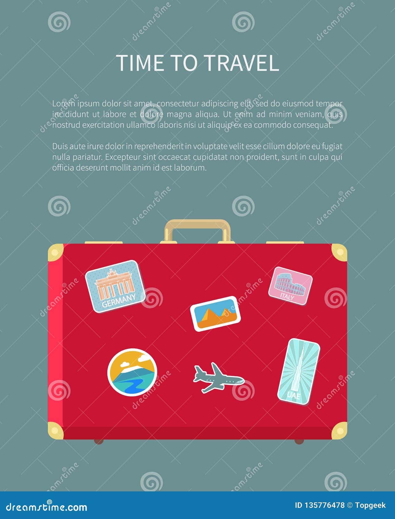Time To Travel Luggage With Sticker Poster Vector Stock