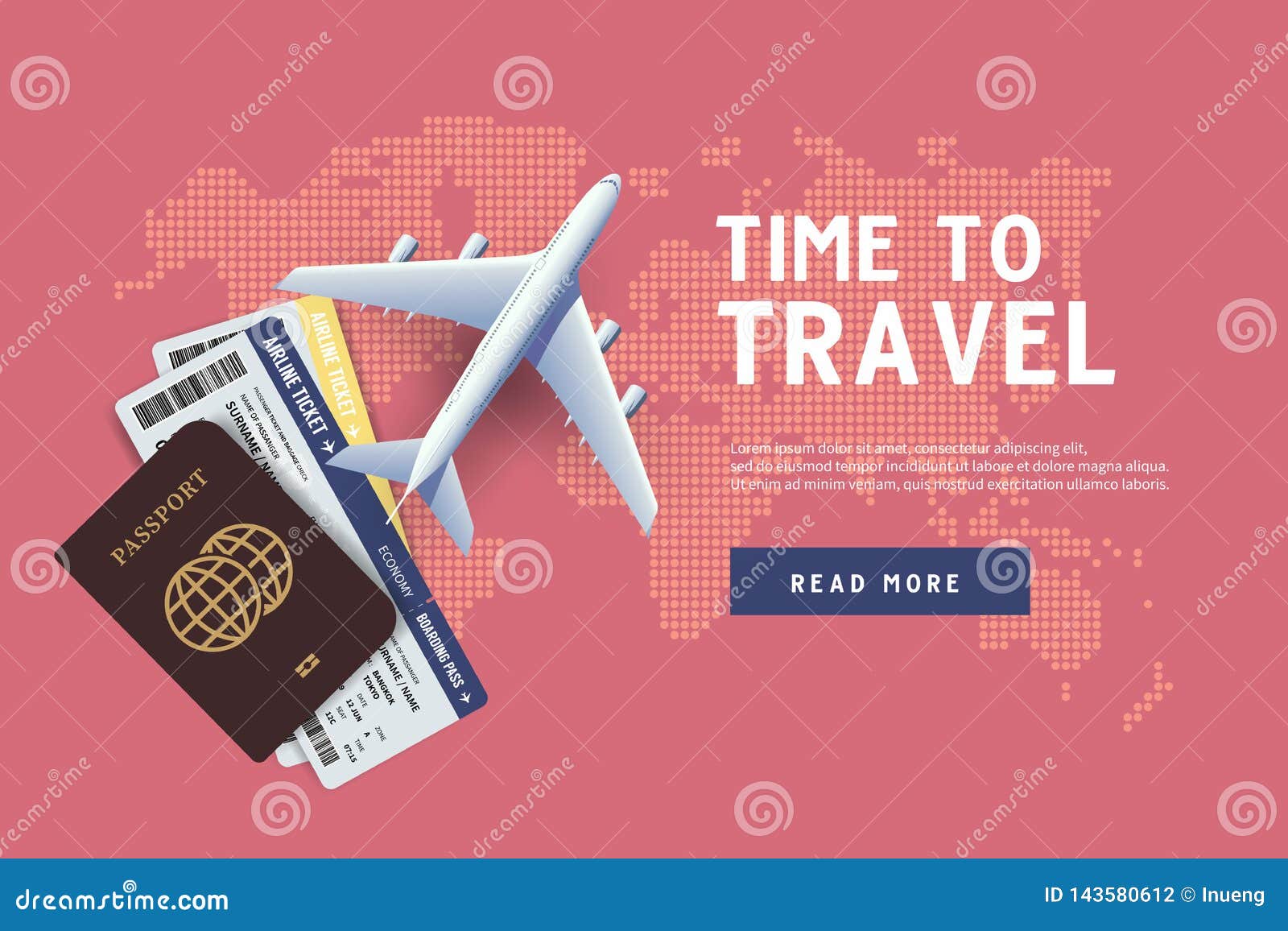 Time To Travel. Vacation Trip Offer Concept With Passport
