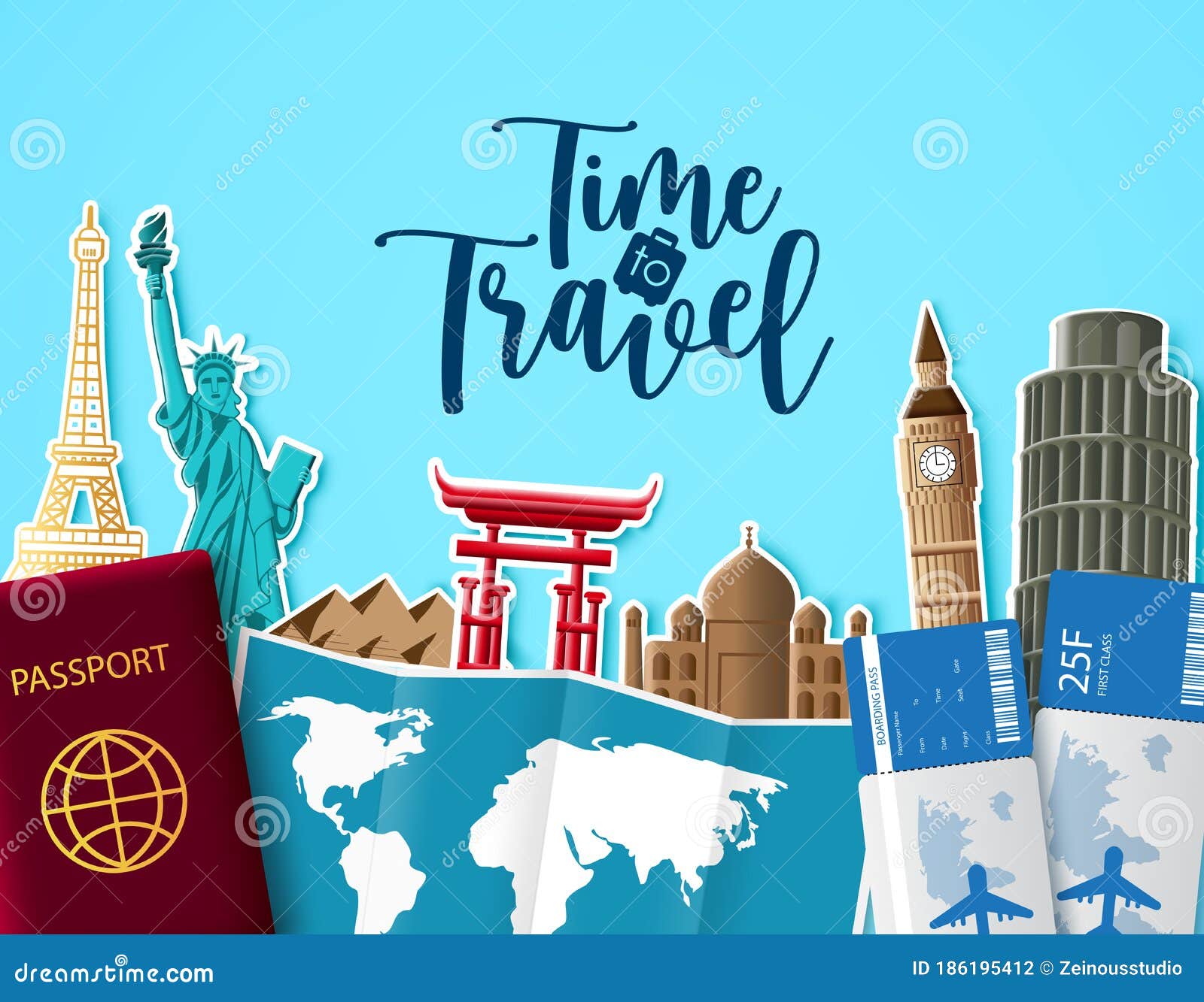 Time To Travel Vector Background Design. Time To Travel Text in Blue ...