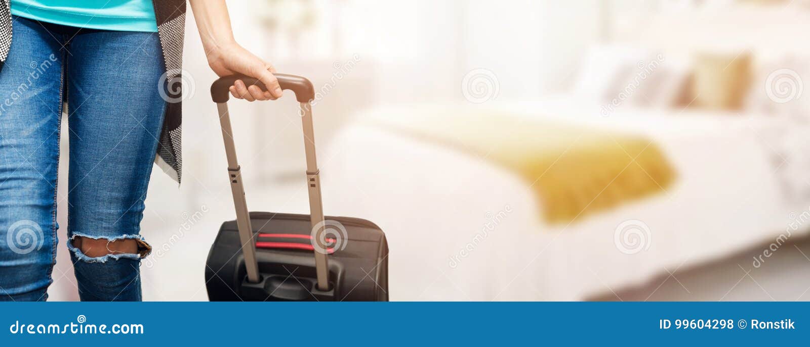 time for vacations - woman with luggage suitcase ready for travel