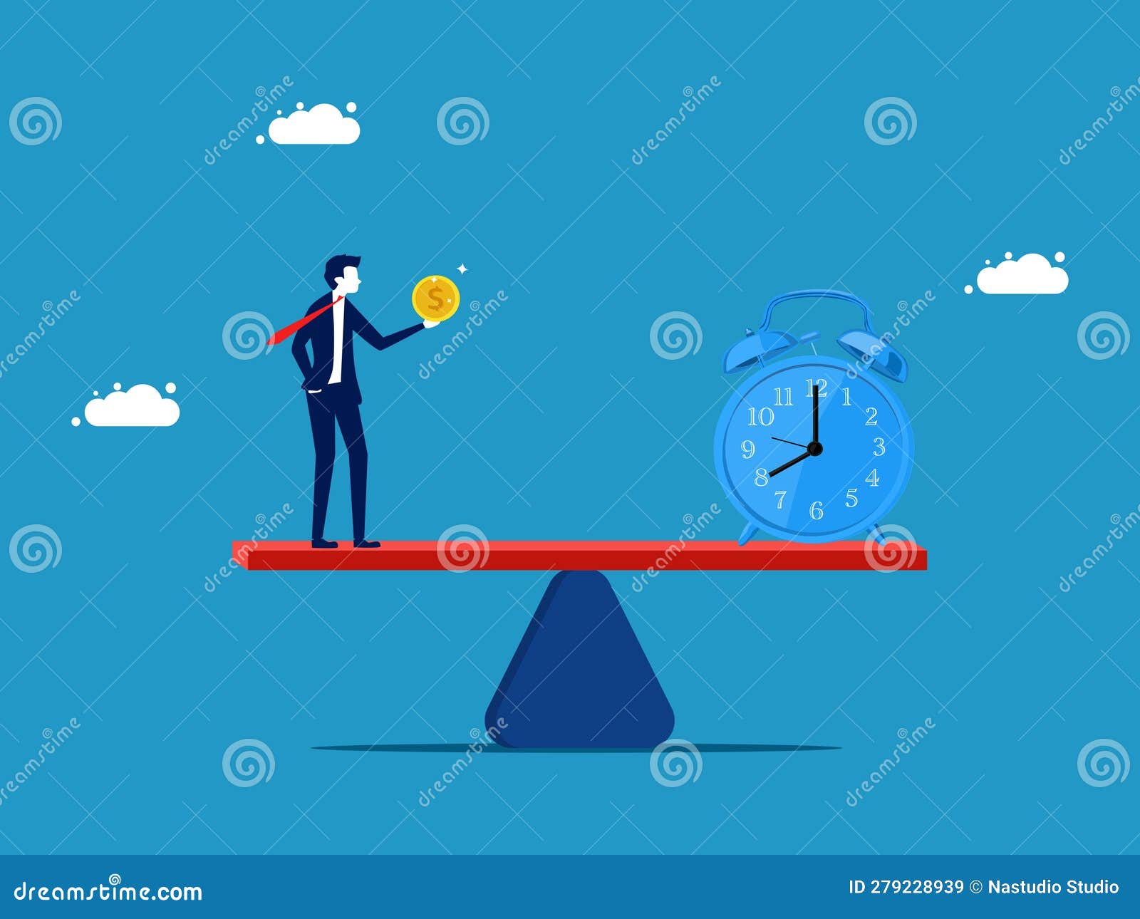 Time Value or Opportunity Cost. Businessman with Money and Clock on the ...